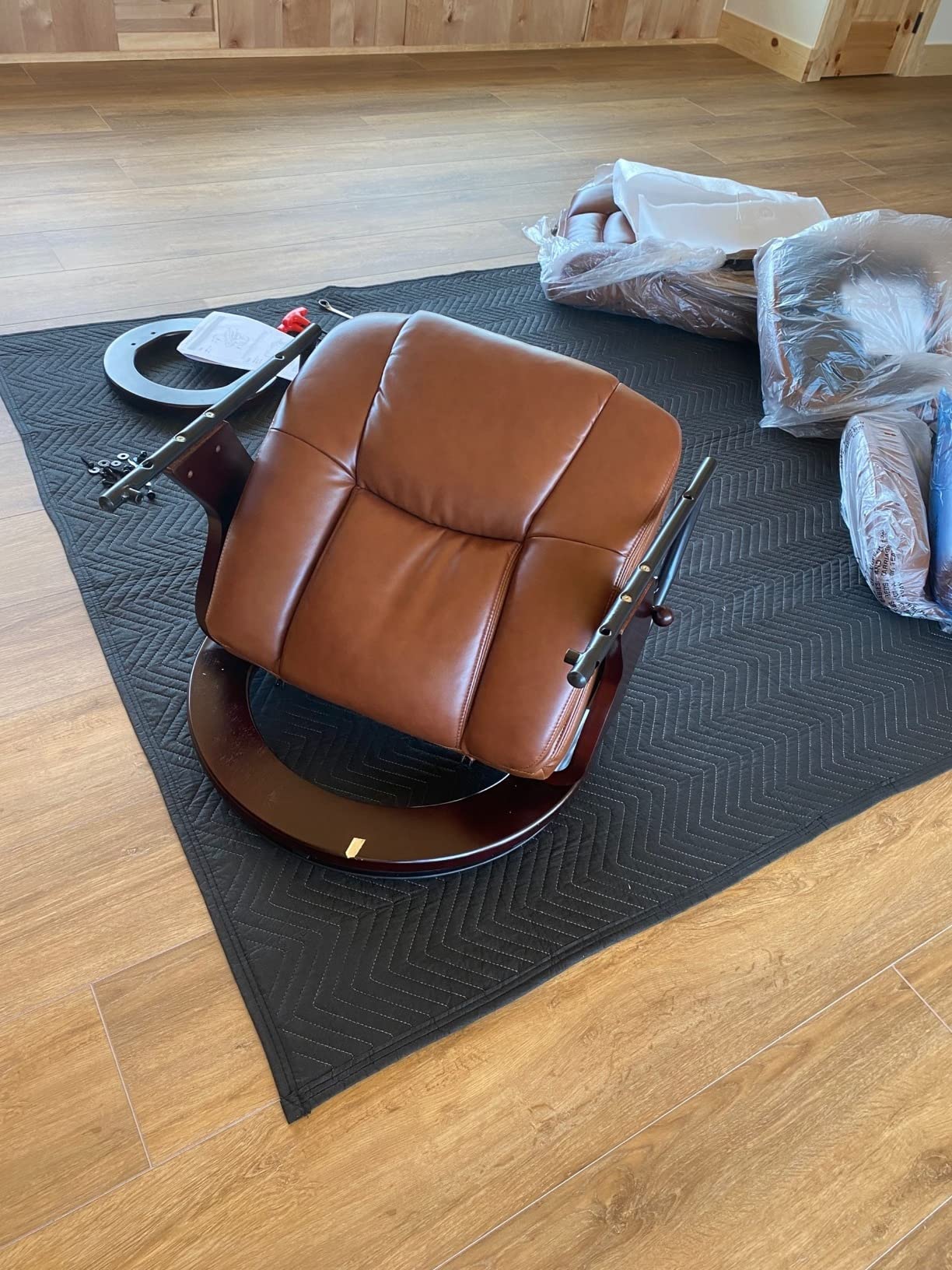 Swivel Recliner Chair with Ottoman Reclining Lounge Sofa Footrest | 360° Sturdy Wood Base, Soft Faux Leather, Upholstered Ultra-Plush Foam, Modern Armchair, Living Room Bedroom Office Reading customer photo 2