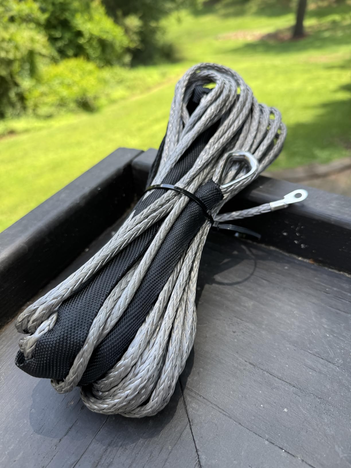 1/4'' x 50 Ft Car Synthetic Winch Rope Kit, 10000LBS Heavy Duty Vehicle Winch Cable with Protecting Sleeve and Thimble, Automotive Accessories, Universal for Off Road ATV UTV (Black) customer photo 1