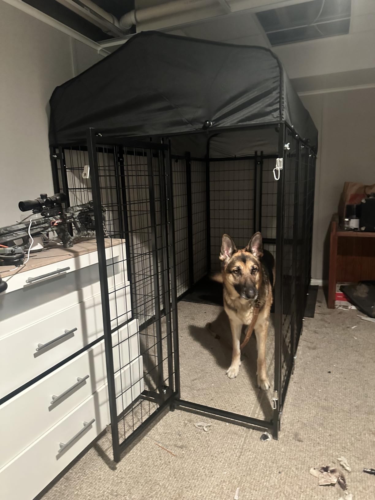 Sino Luban Outdoor Dog Kennel Outside Run with Doggy Door, Swivel Feeder & Roof - 8x4x6FT Large Dog Kennels Pens Outside for Large Dogs Breed - Heavy Duty Cage Yard (Can Connect to Your Dog House) customer photo 1