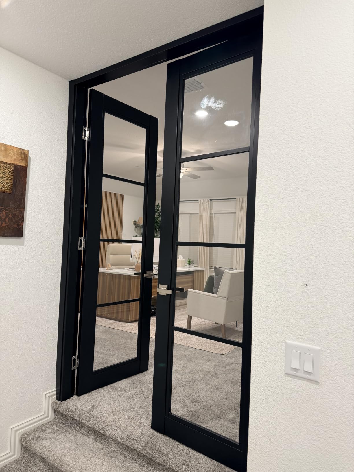 SARTODOORS Lucia 2466 | Double Swing Interior French Doors | Clear Glass, Solid Wood | Frame & Hardware Included | 48 x 80, Black Matte, Modern customer photo 2