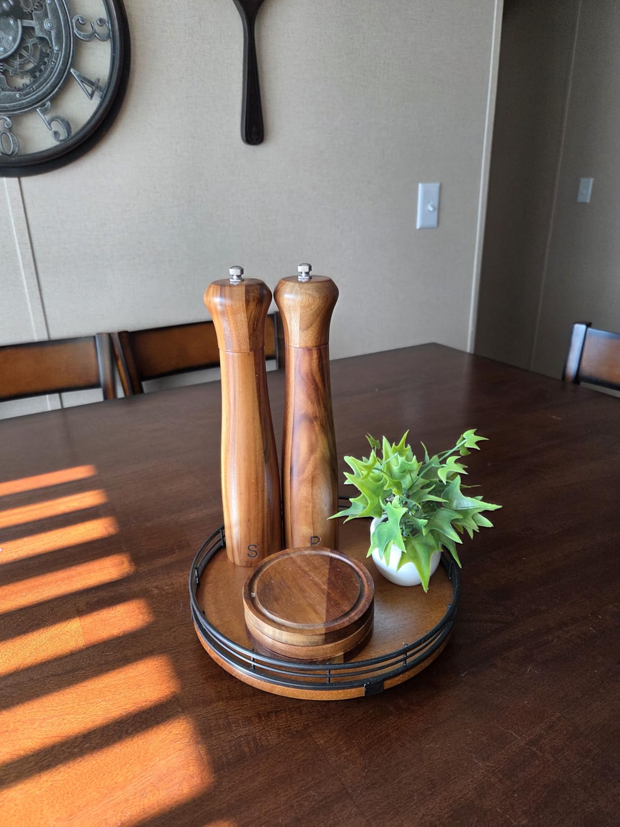 Haomacro 2 Pack 10 Inch Acacia Wooden Salt and Pepper Grinder Set Manual | Salt and Pepper Mills, Salt Grinder Refillable with Adjustable Coarseness, Ceramic/Stainless Steel Core Tableware Gifts customer photo 1
