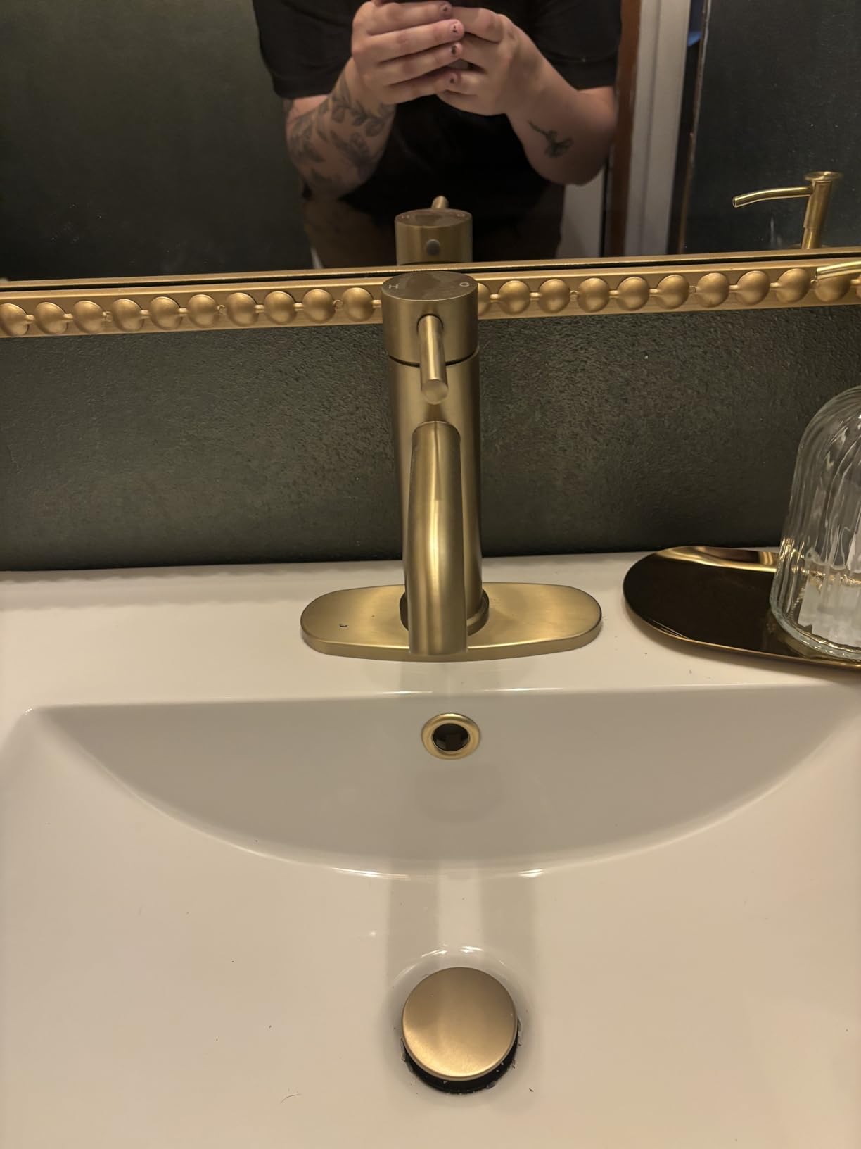 Brushed Gold Bathroom Faucet, Single Hole Bathroom Sink Faucet | Modern Stainless Steel Bathroom Faucet with Pop-up Drain and Hoses, RV & Outdoor Basins, for 1 or 3 Hole customer photo 2
