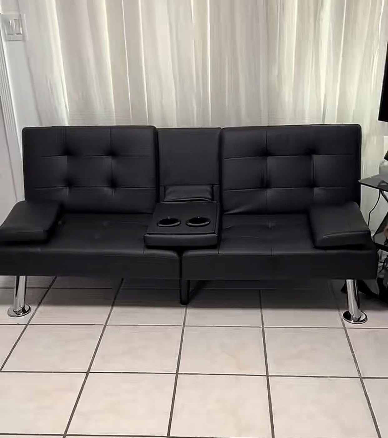 Homall Black Faux Leather Futon Sofa Bed, Loveseat with Adjustable Backrest | Futon Couch with Removable Armrests, Recliner Sleeper Sofa Bed with Dual Cup Holders for Living Room, Apartment, Office customer photo 2