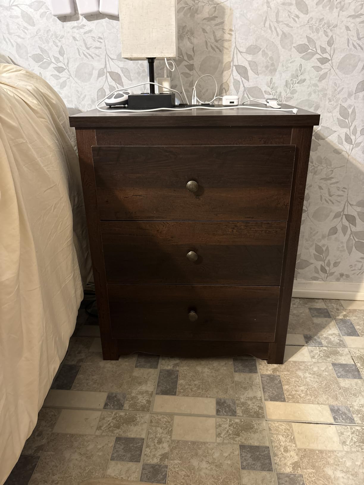 WLIVE Tall Nightstand with Charging Station, Wood Night Stand with 3 Drawers Storage, Bedside Table End Side Tables with 2 USB Ports and Outlets for Bedroom, Closet, Espresso customer photo 1