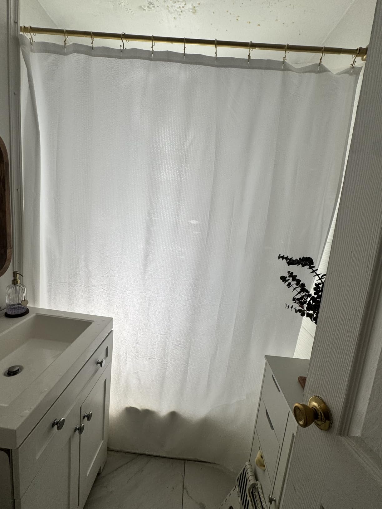 OWENIE White Shower Curtain for Bathroom 72x72 Inch, 3D Embossed Textured Waffle Fabric Shower Curtains, Soft Hotel Farmhouse Style, Water Repellent, Machine Washable, White, 72