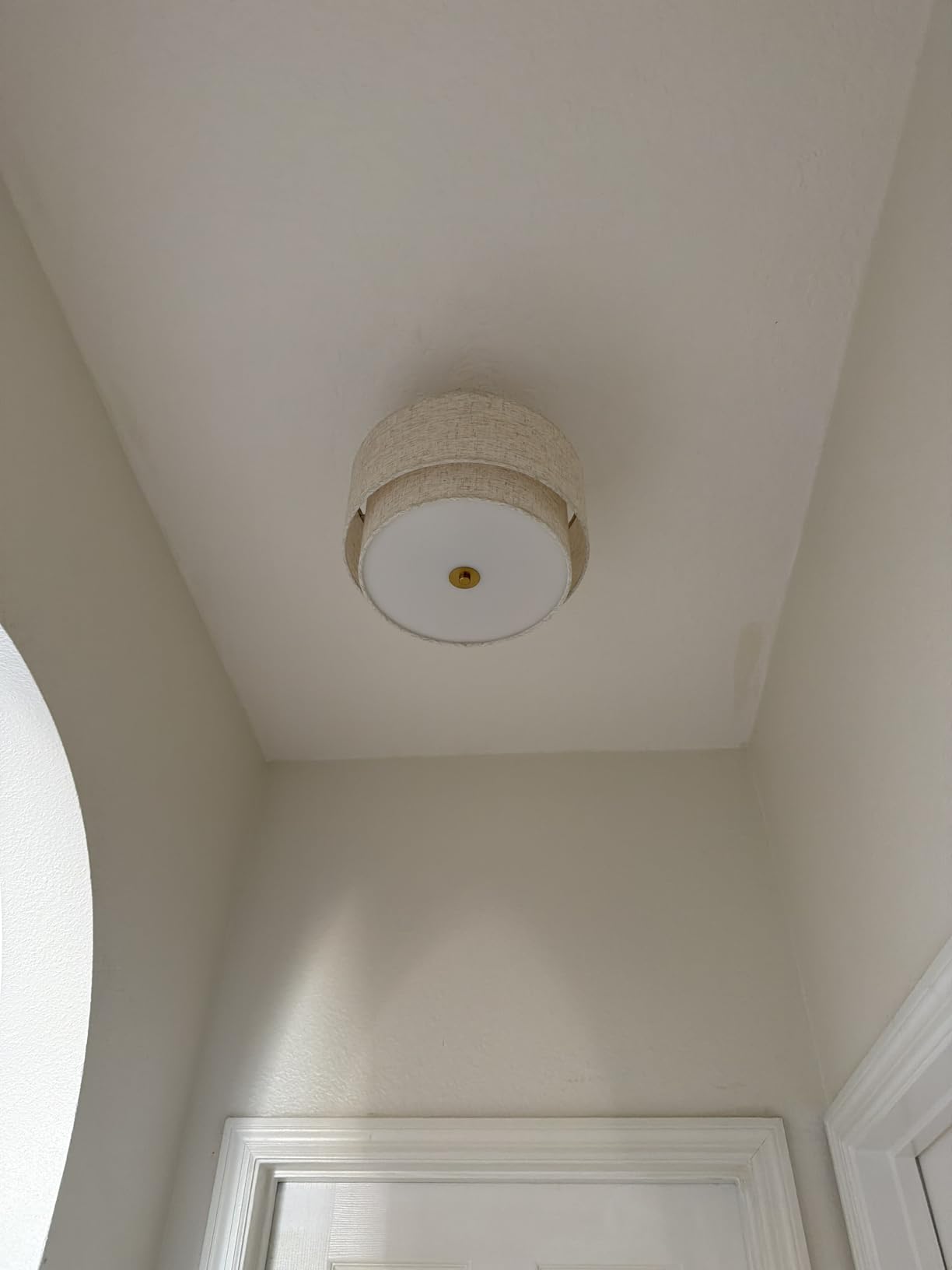 Semi Flush Mount Ceiling Light Fixture,12.6'' Gold Light Fixtures Ceiling Mount, Modern Close to Ceiling Light with 2-Layer Linen Shade,Farmhouse Drum Ceiling Light for Bedroom Hallway Living Room customer photo 2