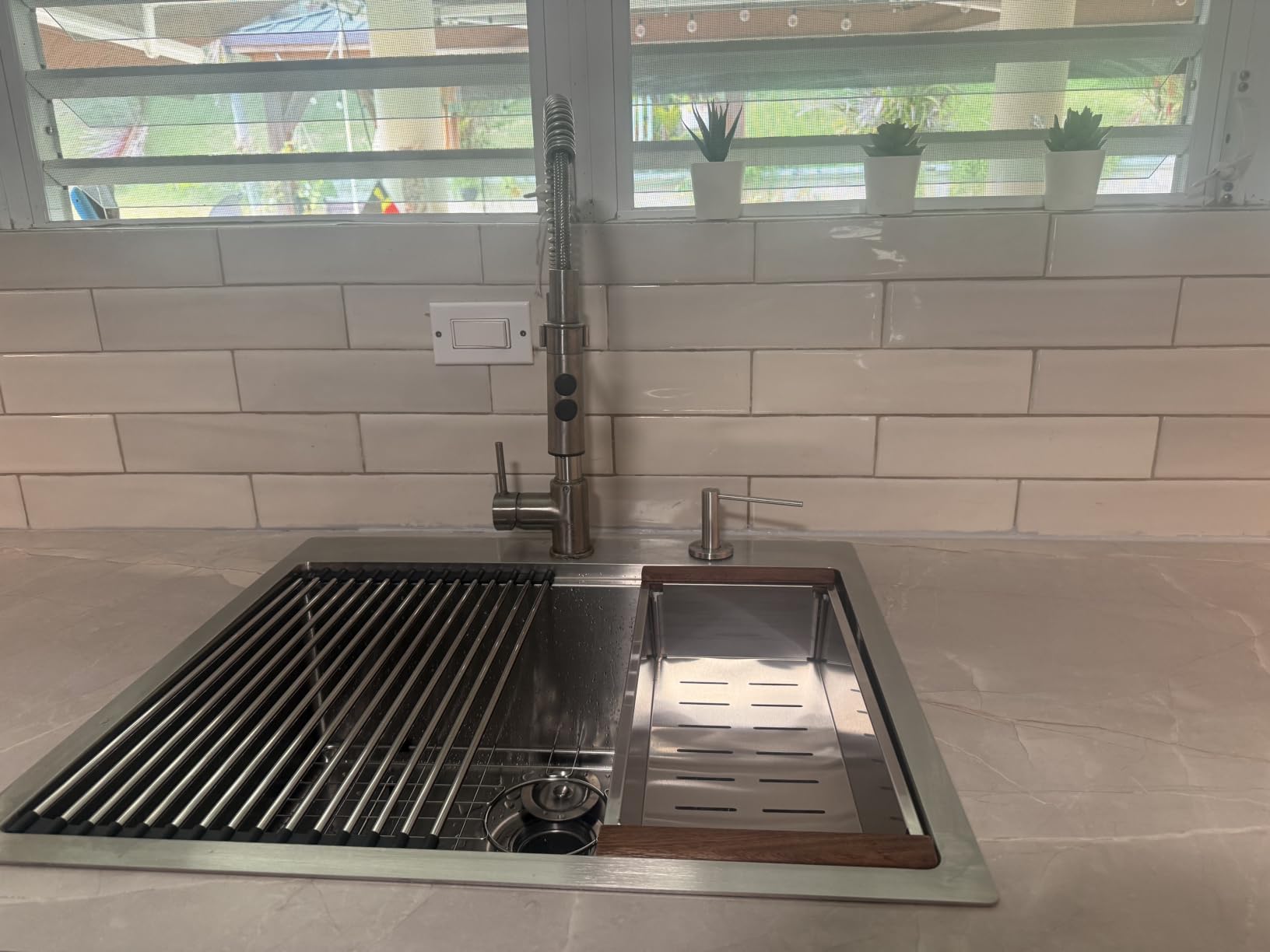 Lordear Drop In Outdoor Kitchen Sink Workstation with Pull-out Faucet 21