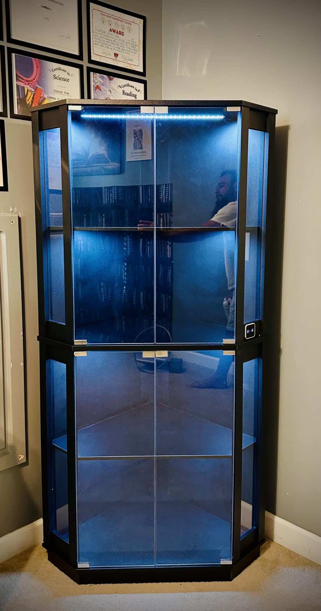 BROTTAR Lighted Corner Display Cabinet with Glass Doors for Collectibles | 65