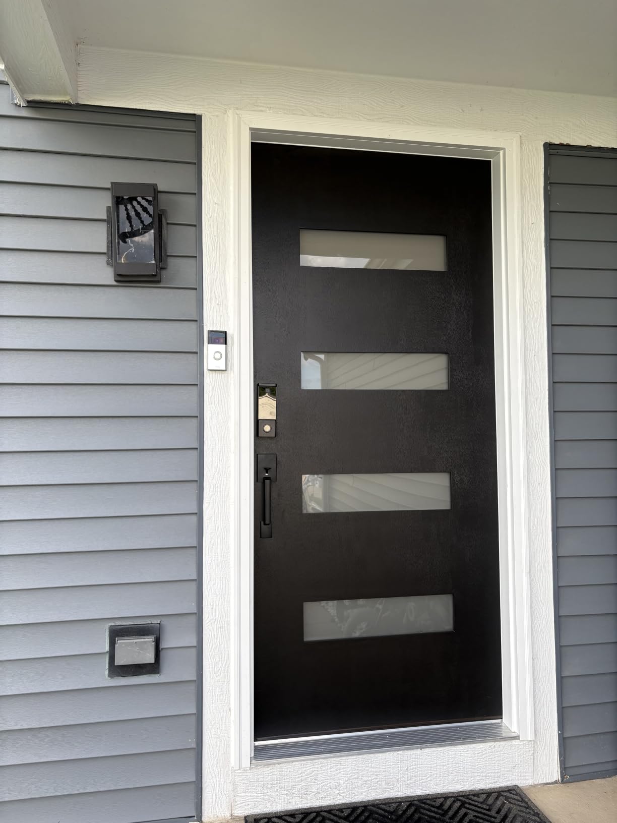 Fiberglass Entry Door 36x80'', French Exterior Door Right Hand Inswing Black Finished Frosted Glass Knock-Down Door, Vinyl Frame and Brickmould Included customer photo 2