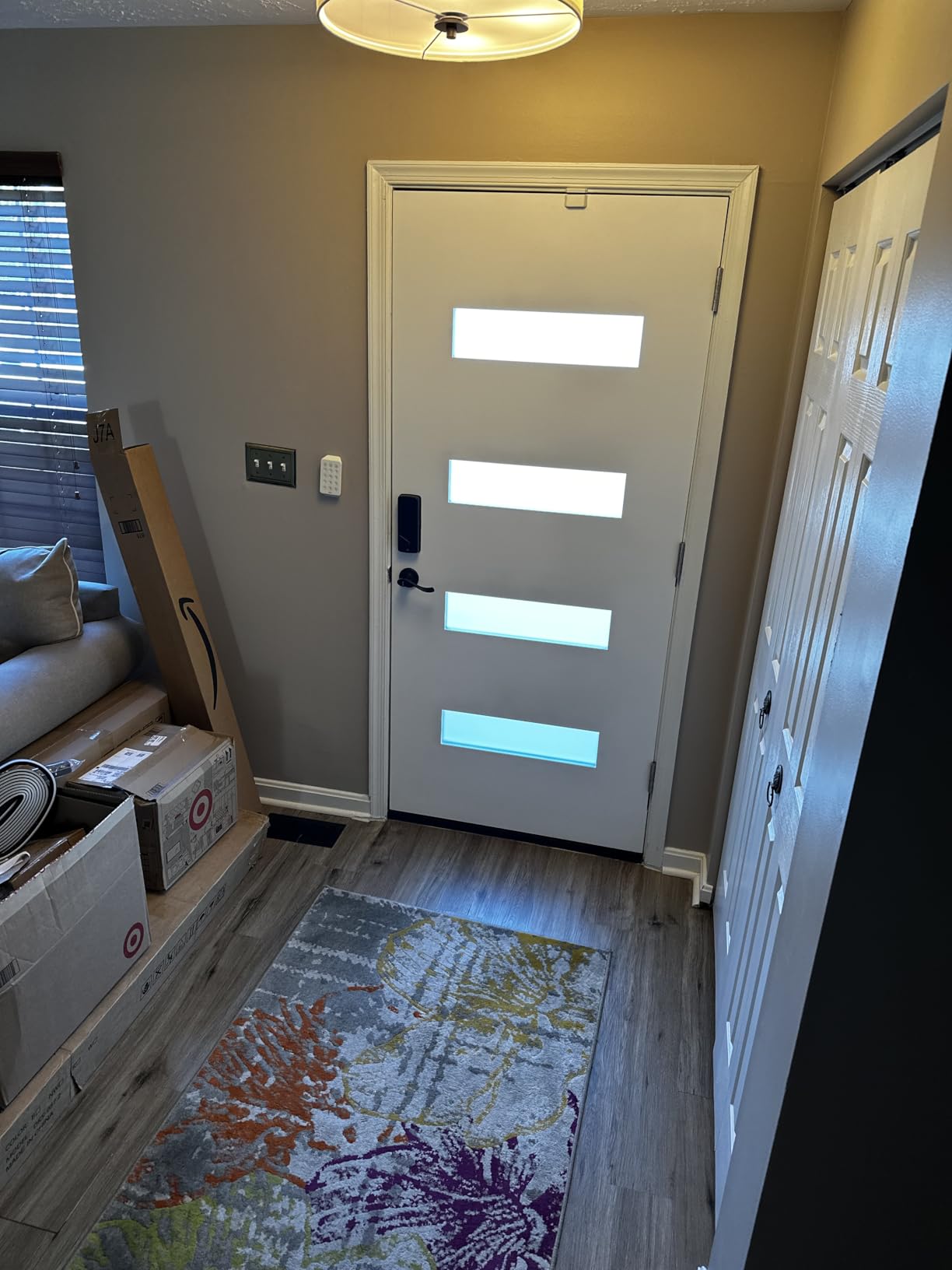 36 x 80 inches Fiberglass Entry Door with Brickmould, Black Finished Knock-Down with Vinyl Frame, Left Hand Inswing Frosted Glass customer photo 1
