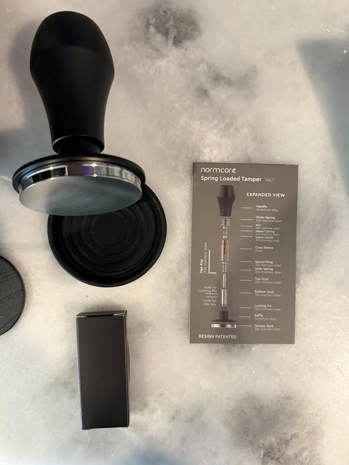 Normcore 58mm Coffee Tamper V4.1 with Click Feedback, Self-Leveling Spring-Loaded Design, 304 Stainless Steel Flat Base for 58mm Espresso Portafilters, Black Anodized Aluminum Handle customer photo 2