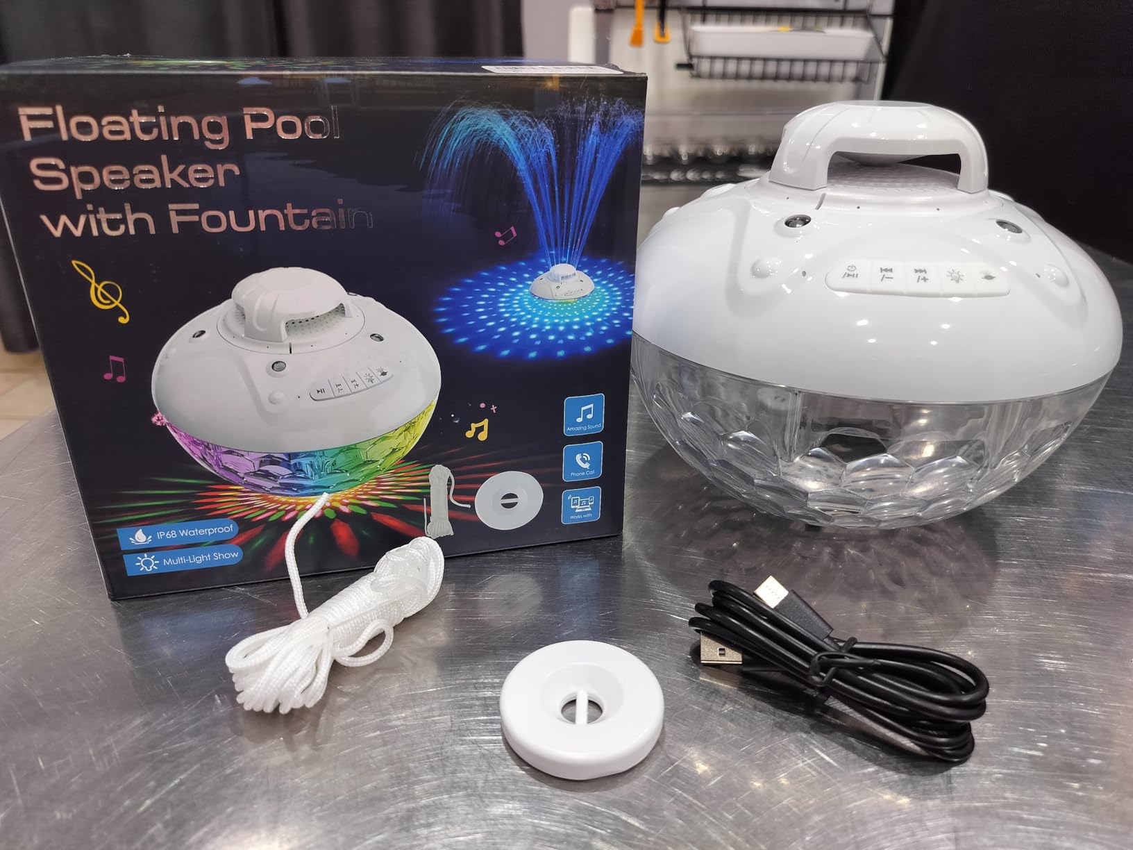 KingSom 3 in 1 Bluetooth Pool Speaker with Pool Fountain Light, White customer photo 2