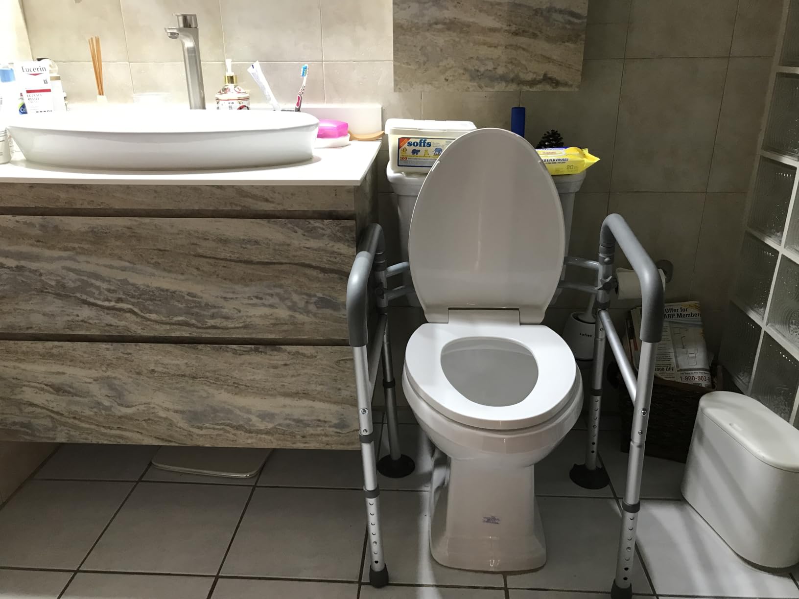 HOMLAND Toilet Safety Rails for Seniors, Adjustable Height & Width, 350 Lbs | Padded Armrests, Foldable Aluminum Toilet Safety Frame, Handicap Toilet Handles for Elderly and Disabled, Fit Any Toilets customer photo 2