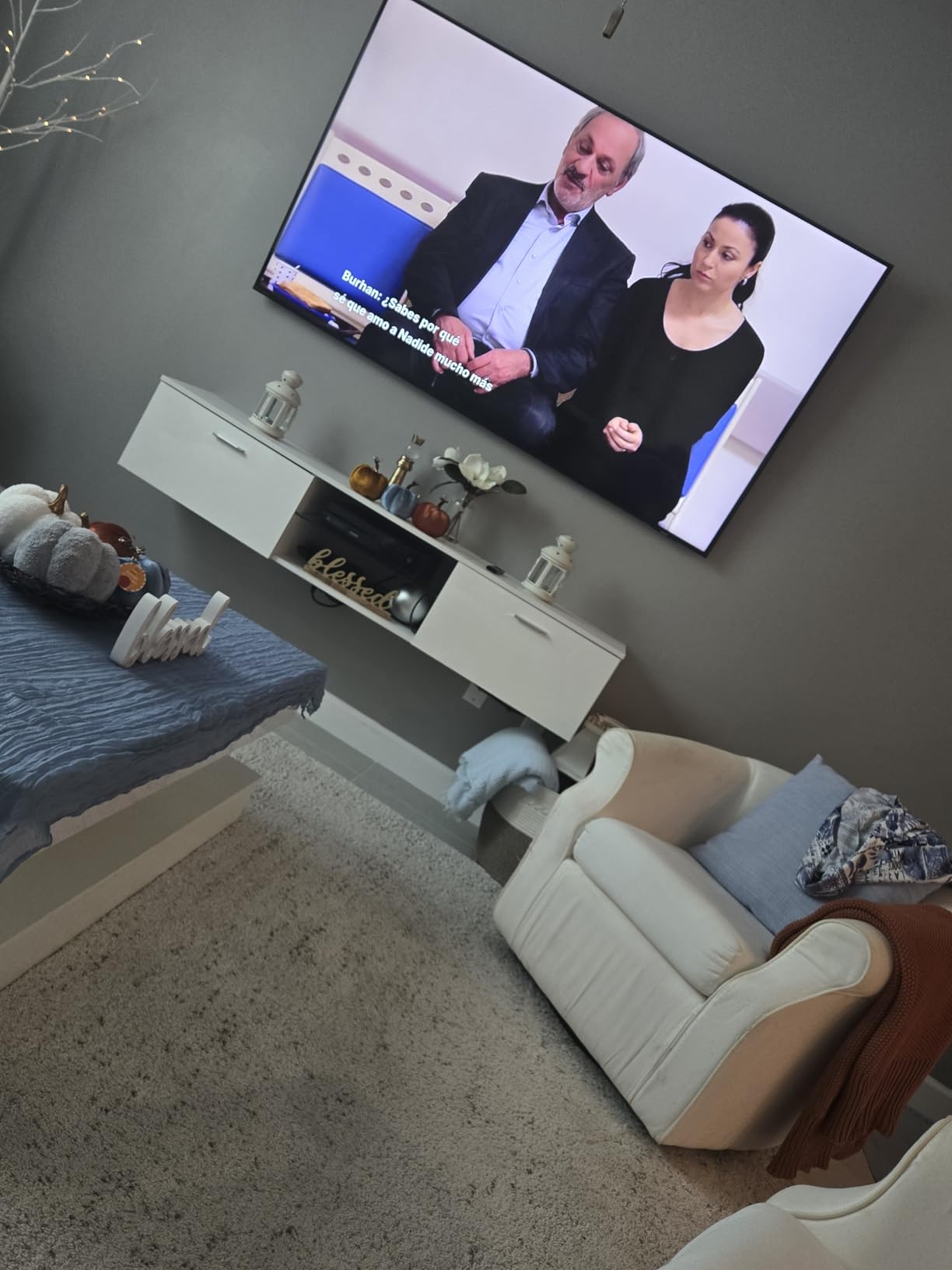 Modern Floating TV Stand, Wall Mounted TV Console for 65-80 inch TVs, Oak customer photo 1