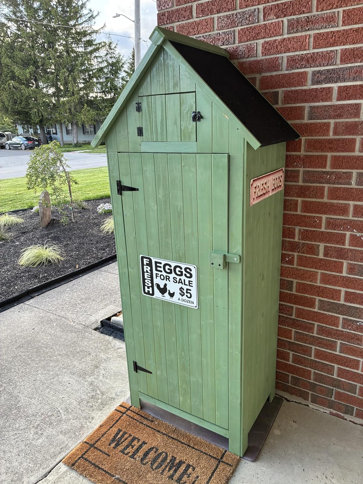 Outvita Outdoor Storage Cabinet with Waterproof Roof for Yard, Natural | Double Lockable Doors Garden Shed with 2 Removable Shelves, Wooden Storage Shed with Large Storage Space customer photo 1