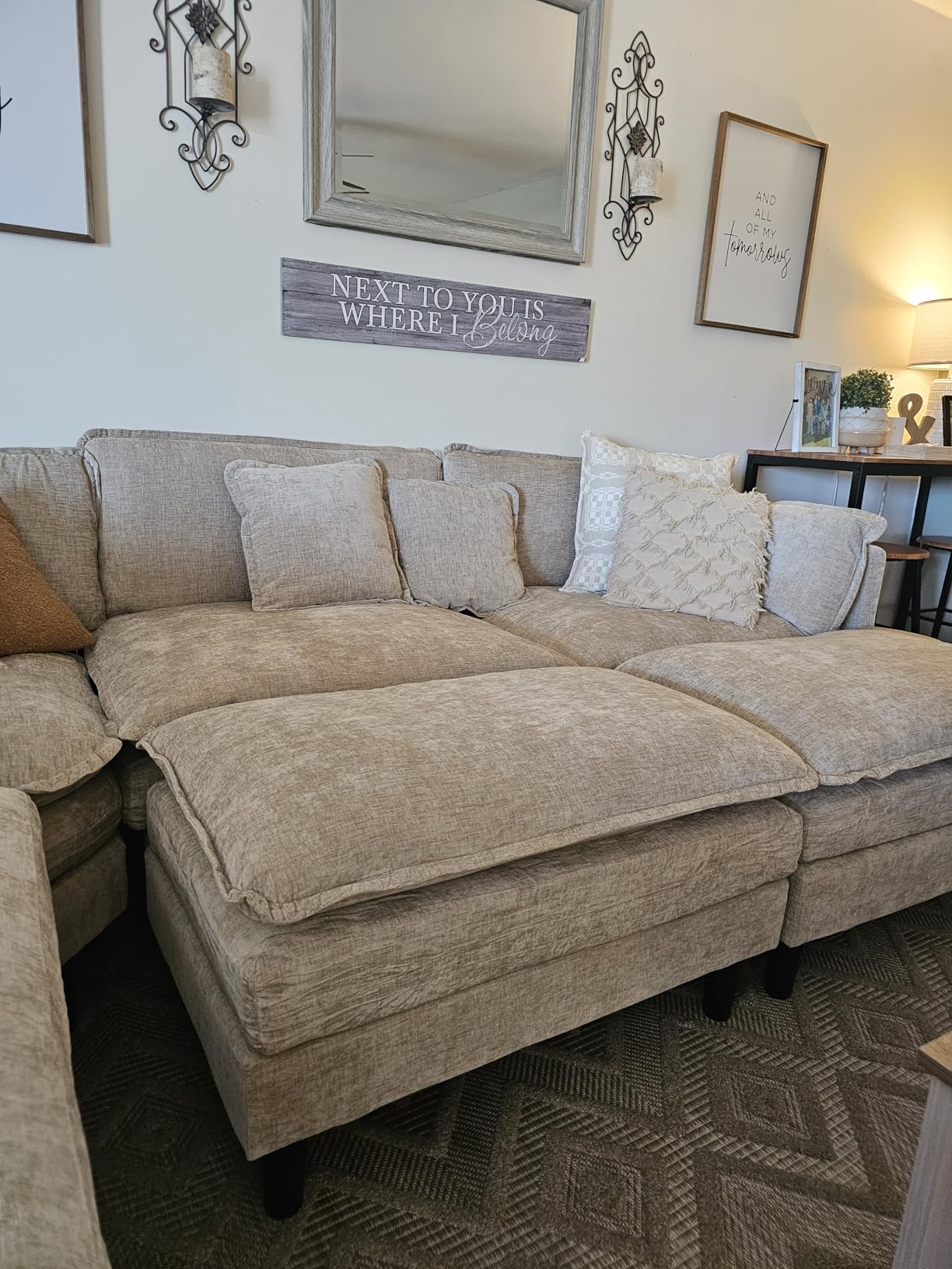 Oversized Modular Sectional Sofa, 7 Seater Deep Seat Cloud Couch Sectional | Chenille Corner Couch, 7 Pillows, 2 Movable Ottomans, For Spacious Living Room Reception Rooms, Large Families, Camel customer photo 1