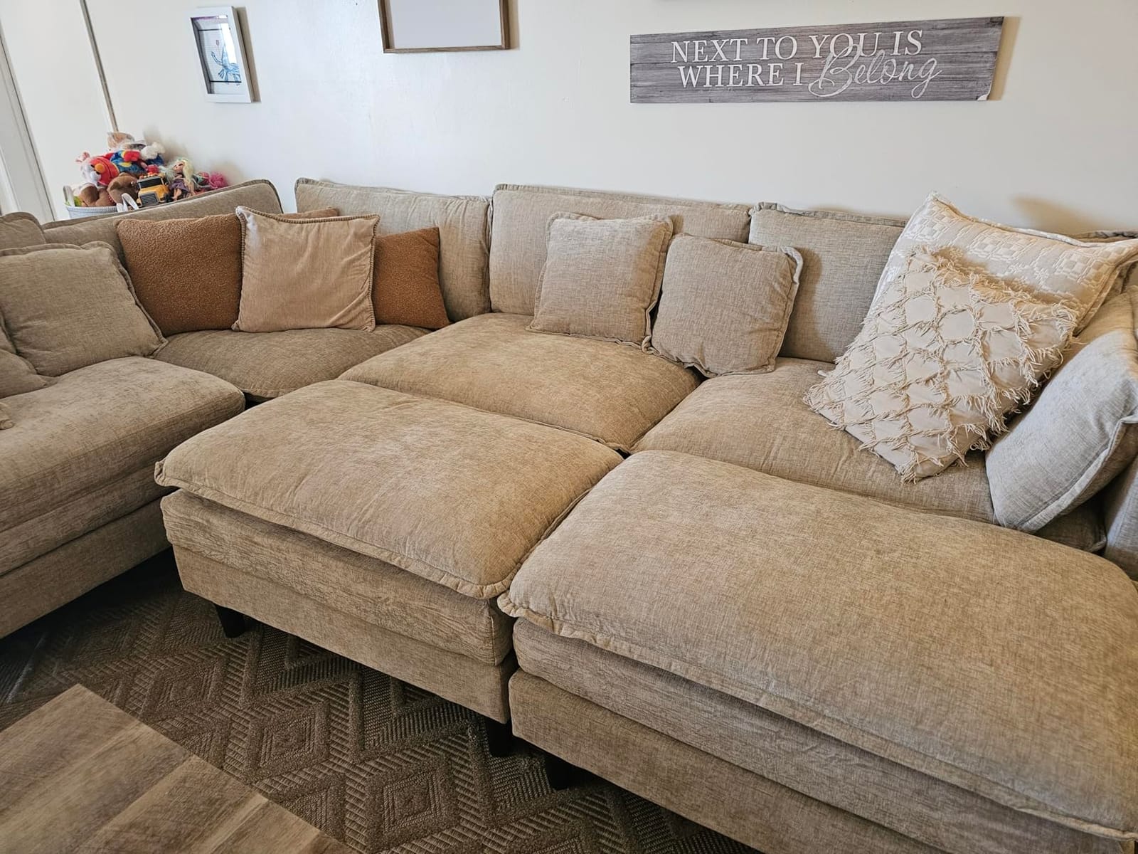 Oversized Modular Sectional Sofa, 7 Seater Deep Seat Cloud Couch Sectional | Chenille Corner Couch, 7 Pillows, 2 Movable Ottomans, For Spacious Living Room Reception Rooms, Large Families, Camel customer photo 2