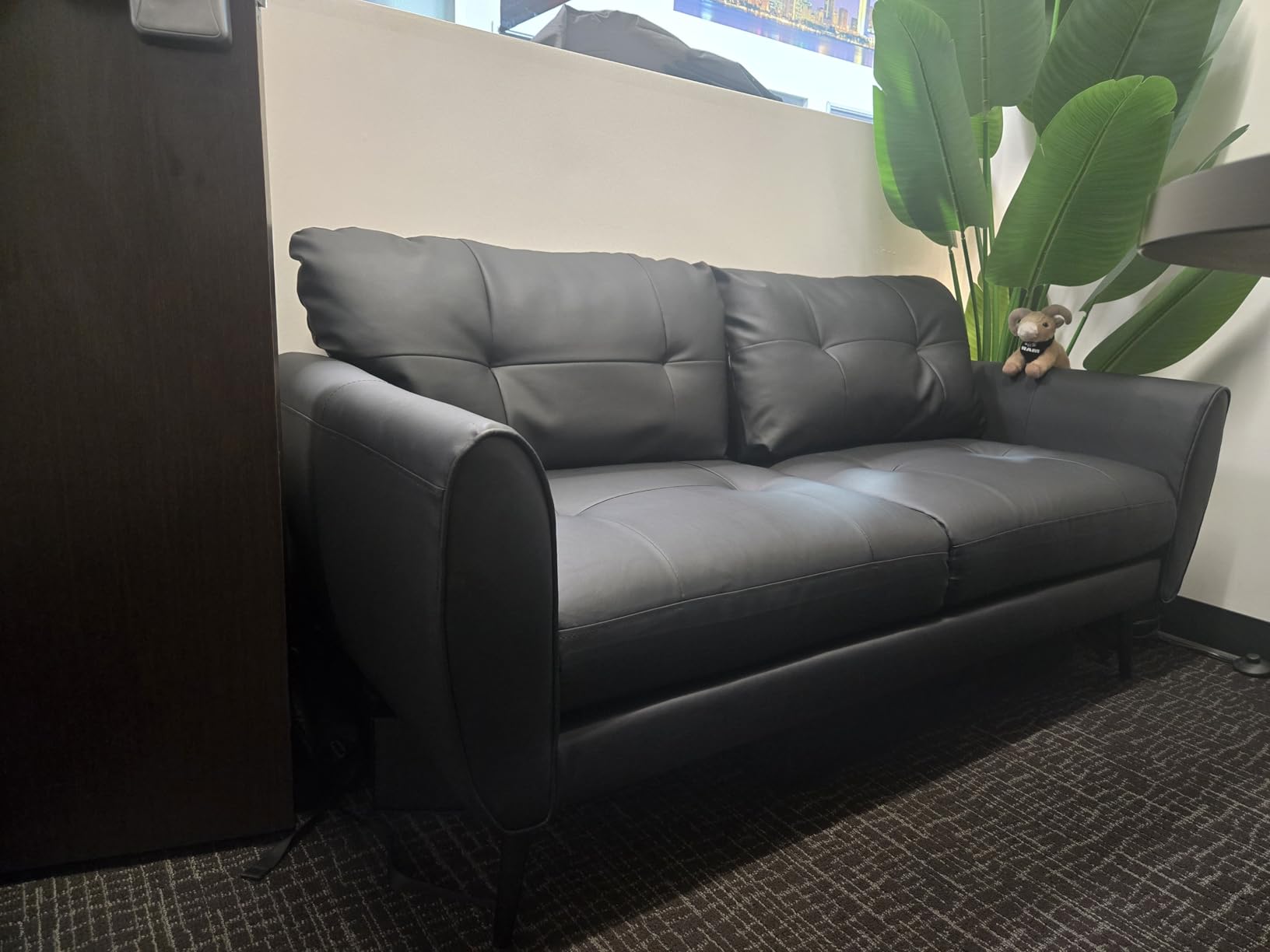 61'' Black Faux Leather Loveseat, Small Tufted Couch for Living Room customer photo 1
