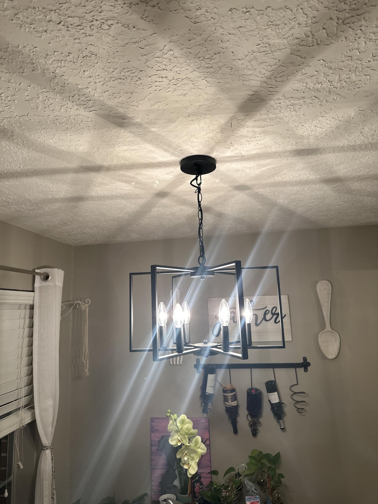 Black Farmhouse Chandelier, 6 Light Geometric Dining Room Light Fixture, Modern Industrial Metal Ceiling Light Rustic Hanging Pendant Lights with E12 base for Kitchen Island Entryway Foyer, Indoor customer photo 2
