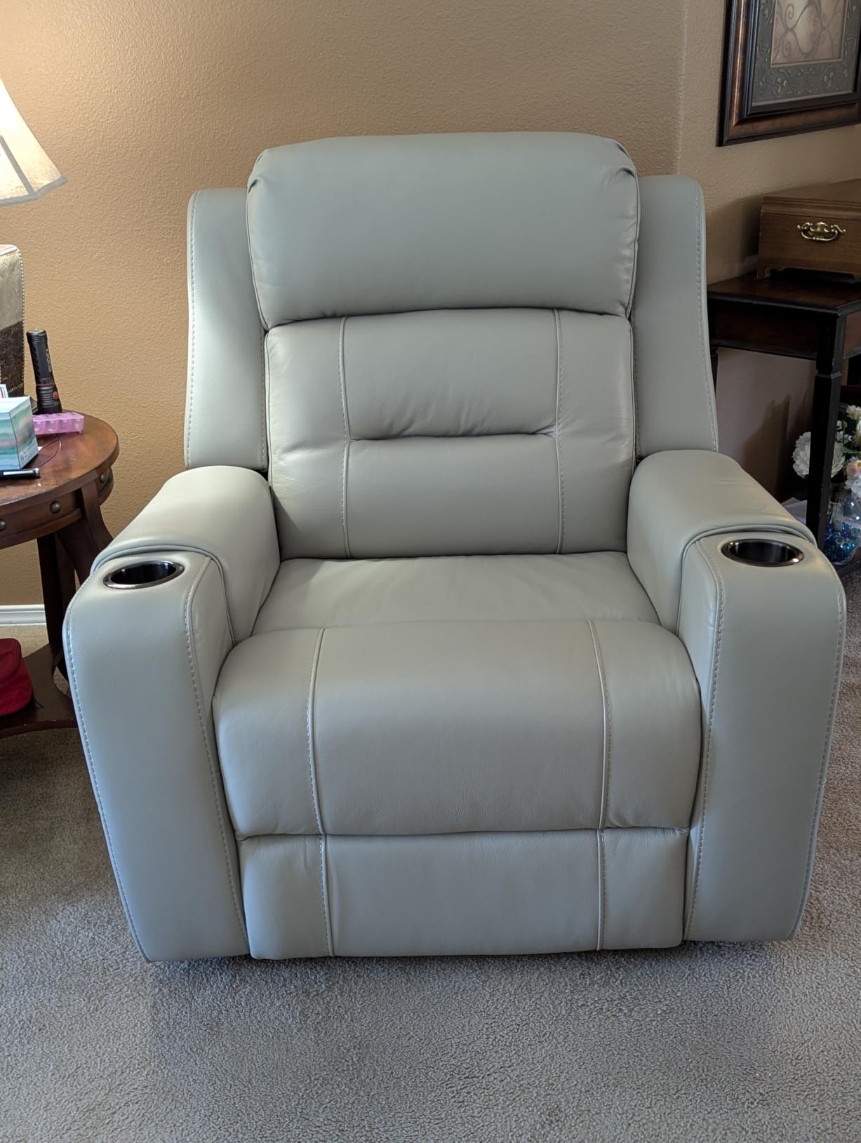 Watson & Whitely Genuine Leather Lay Flat Power Recliner Chair, Dark Brown customer photo 1