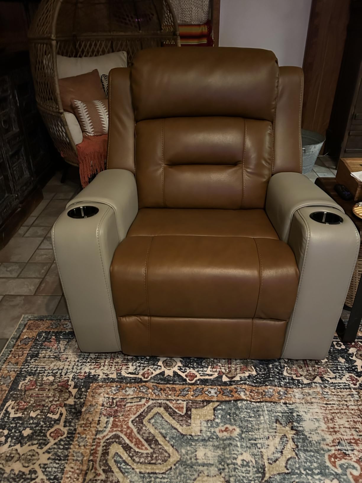 Watson & Whitely Genuine Leather Lay Flat Power Recliner Chair, Dark Brown customer photo 2