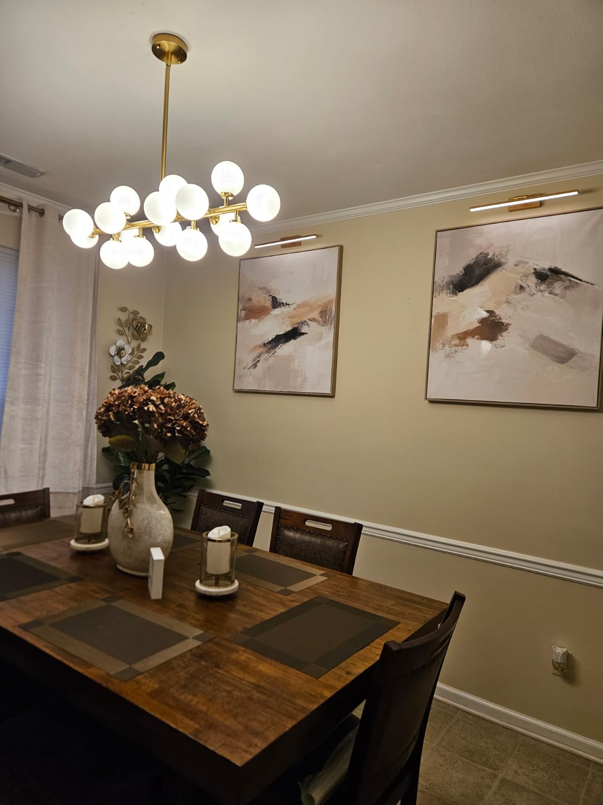 Mid Century Modern Sputnik Chandelier, 16-Light Dining Room Light Fixture | Globe Milk Glass Dining Room Chandeliers over Table, Gold Brass Linear Sputnik Ceiling Light, Pendant Lighting Kitchen Island customer photo 2