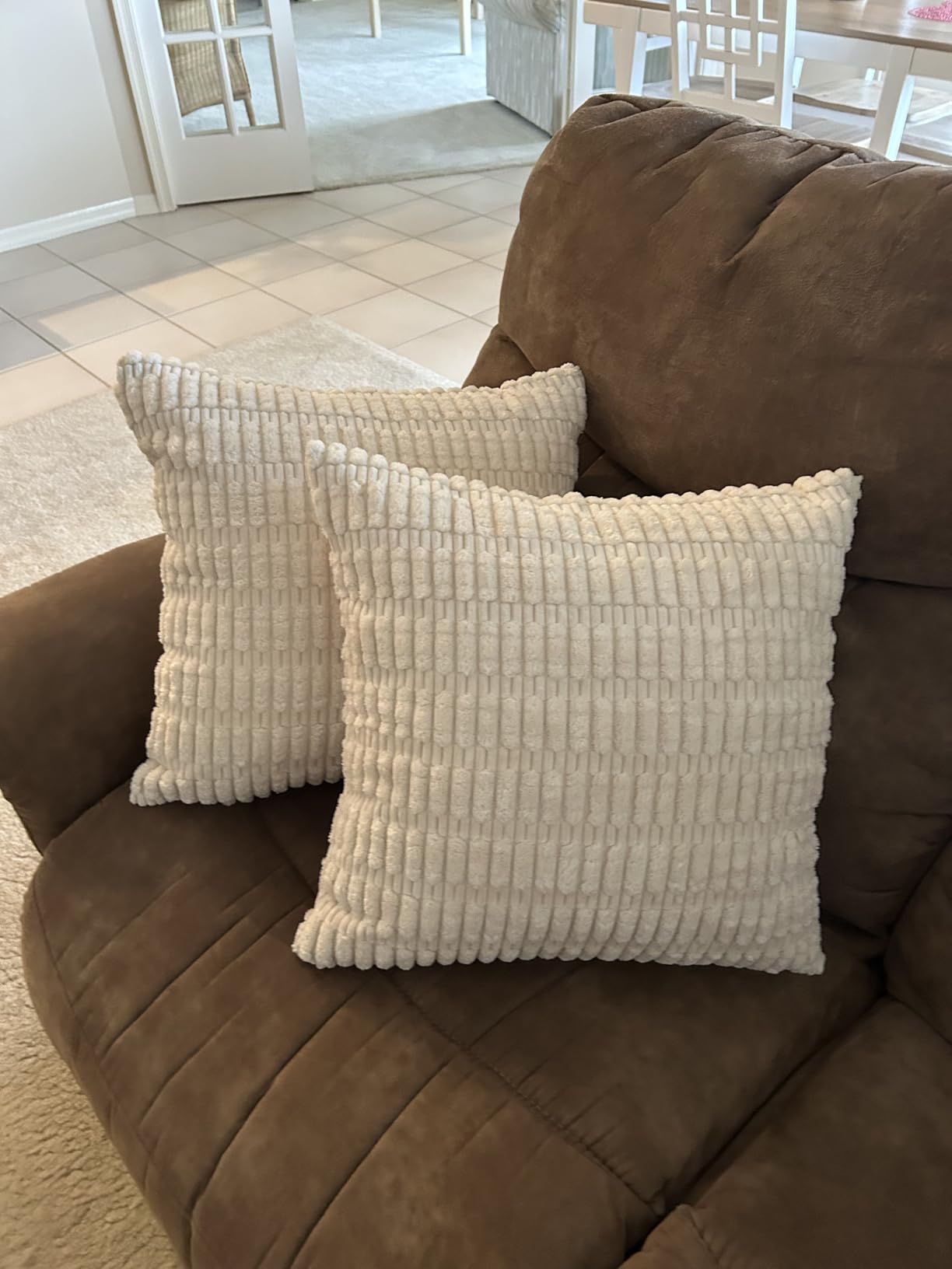 2 Pack Corduroy Decorative Throw Pillow with Inserts, 18x18 Inch Soft Boho Throw Pillow customer photo 2