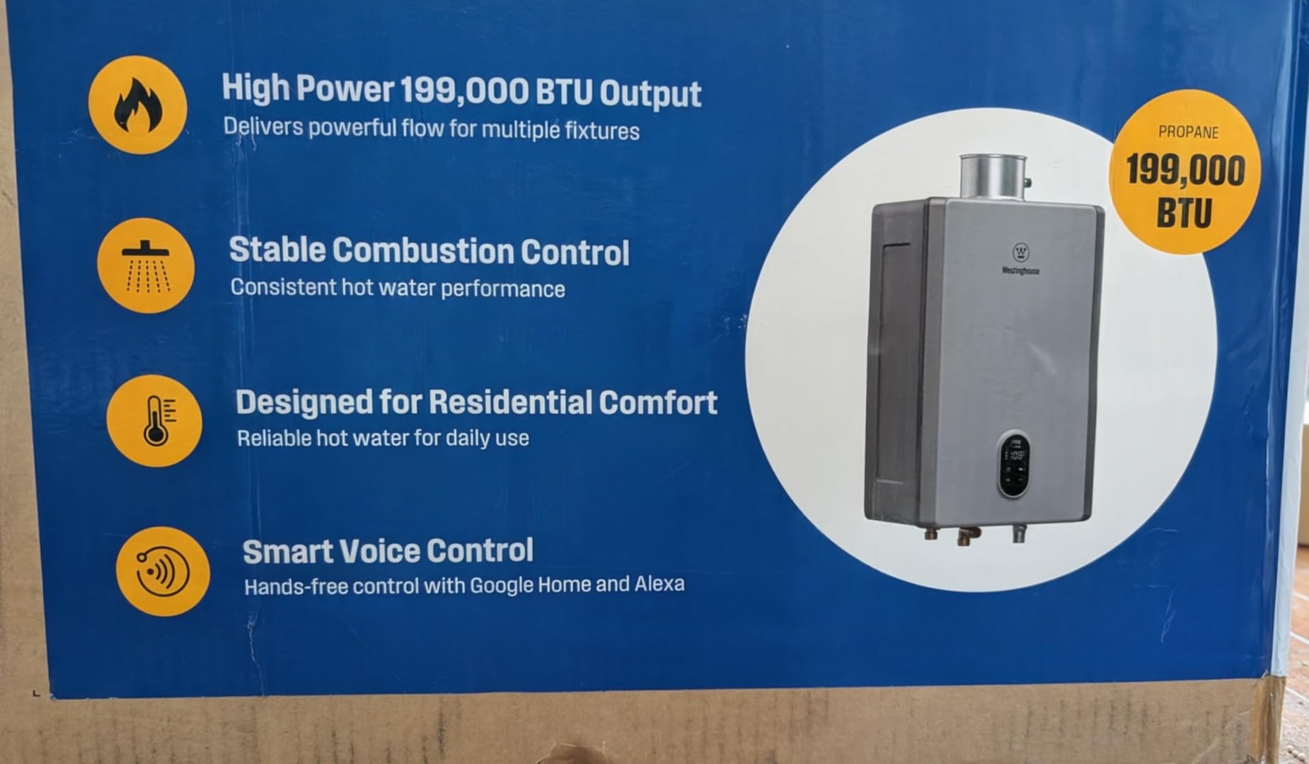 Westinghouse Tankless Water Heater Natural Gas Outdoor, CSA Certified | 8.1 GPM, 180,000 BTU, Whole-House Instant Hot Water Heater, ±1F Temp Stability, Non-Condensing, Supports 3-5 Fixtures customer photo 1