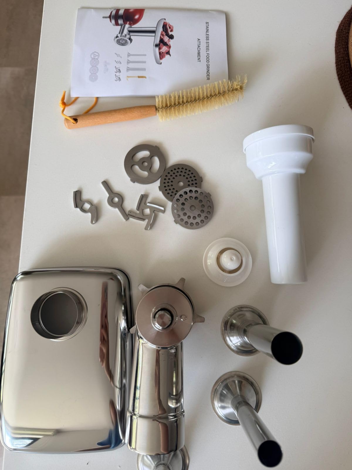 100% Polished Stainless Steel Meat Grinder Attachment for KitchenAid Mixer, Dishwasher Safe Food Grinder Attachment Anti-Corrosion, 18-Piece Set Includes 3 Seamless Sausage Stuffers, 4 Grinding Plates customer photo 1