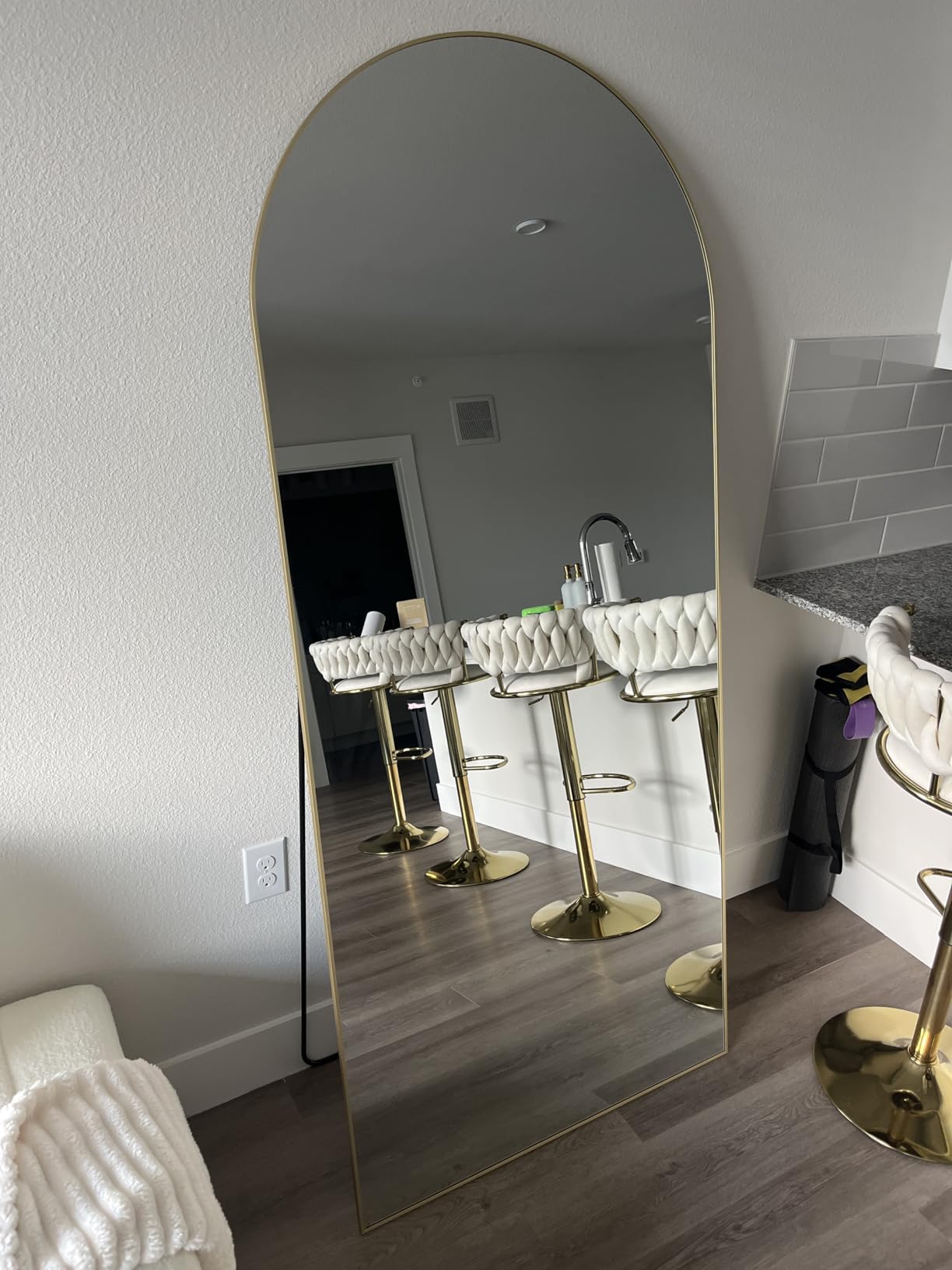 KOMCOTE Full Length Floor Mirror, 91x46 Inch Oversized Arched Standing Mirror in Black for Bedroom, Living Room, Dressing Room - Elegant Freestanding Leaning Mirror Decor customer photo 2