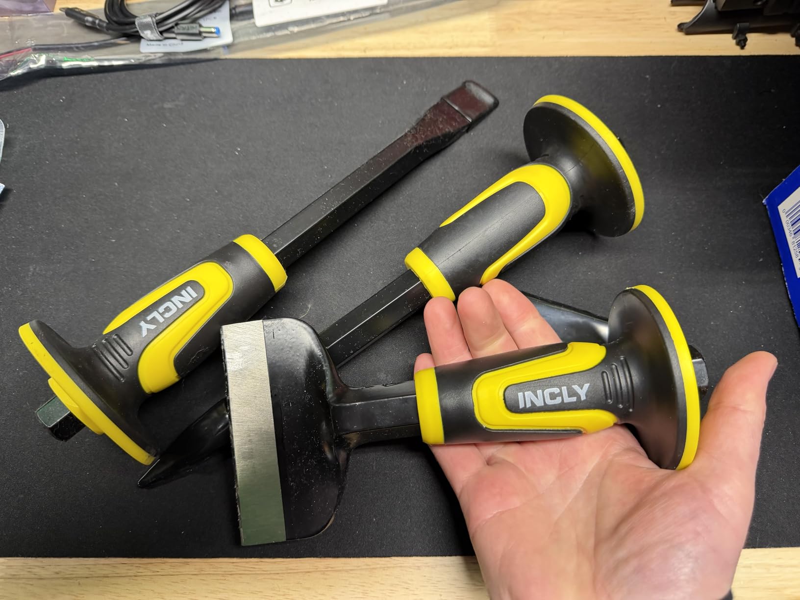 INCLY 3PCS Masonry Chisel Set with Hand Guard - Stone and Rock Chisel, Heavy Duty Concrete Chisel Tools Including 11 Inch Point & Flat Chisel, 8 Inch Brick Chisels customer photo 1