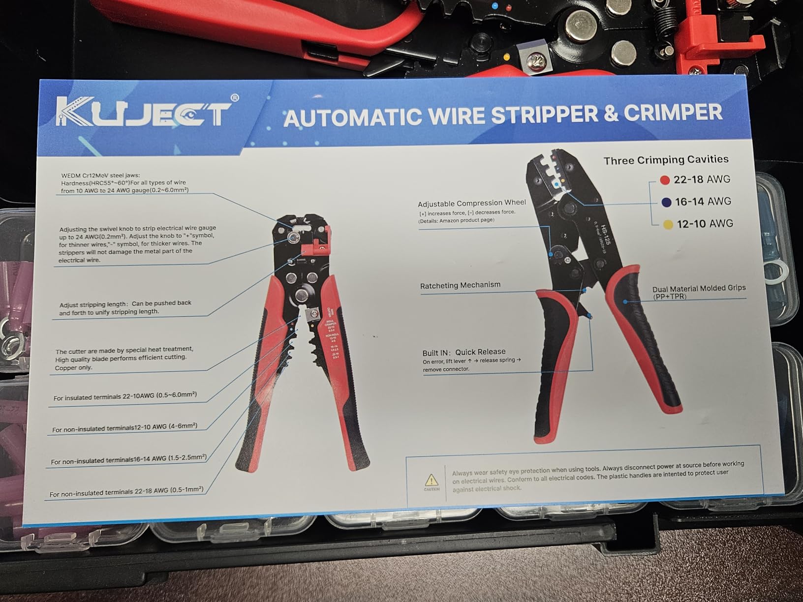 Kuject Crimping Tool Kit with 340 PCS Heat Shrink Connectors | AWG 22-10, Portable All-in-One Case, Ratchet Crimper, Self-Adjusting Wire Stripper, Butt, Ring, Female & Male Connectors customer photo 2