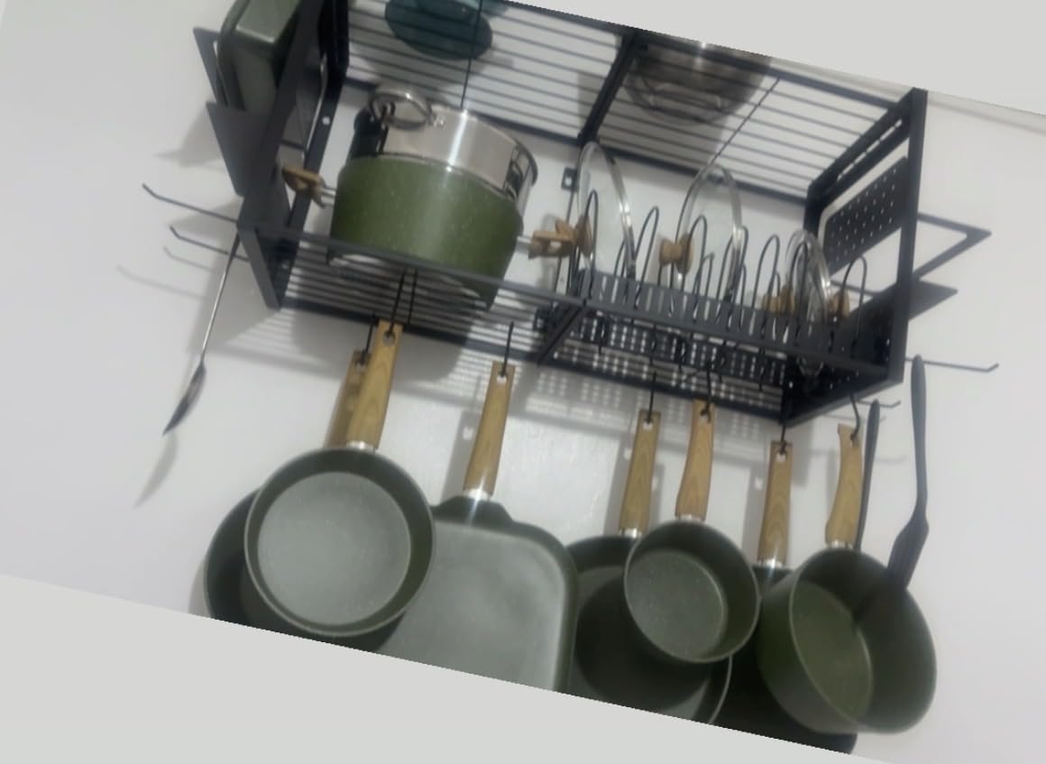 31 Inch Pot Rack Wall Mounted, 3 in 1 Pots and Pans Organizer with 2 tier Kitchen Racks & Pot Lid Organizer Holder and 20 Hooks, Heavy Duty Hanging Pot Hanger customer photo 2