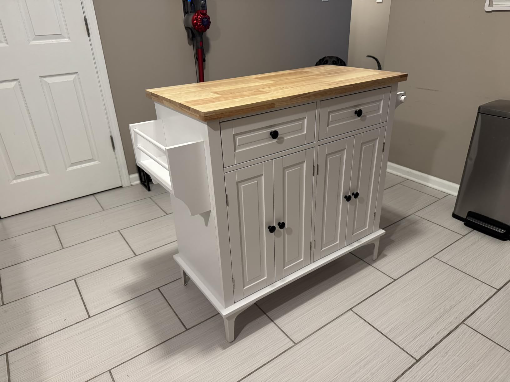 VEVOR Kitchen Island Cart with Single Door Cabinet, Mobile Carts with Drawer, Towel Rack, Hooks, Portable Table on Swivel Wheels, Small Coffee Islands Microwave Stand for Dining Room, 18x23 in, White customer photo 1