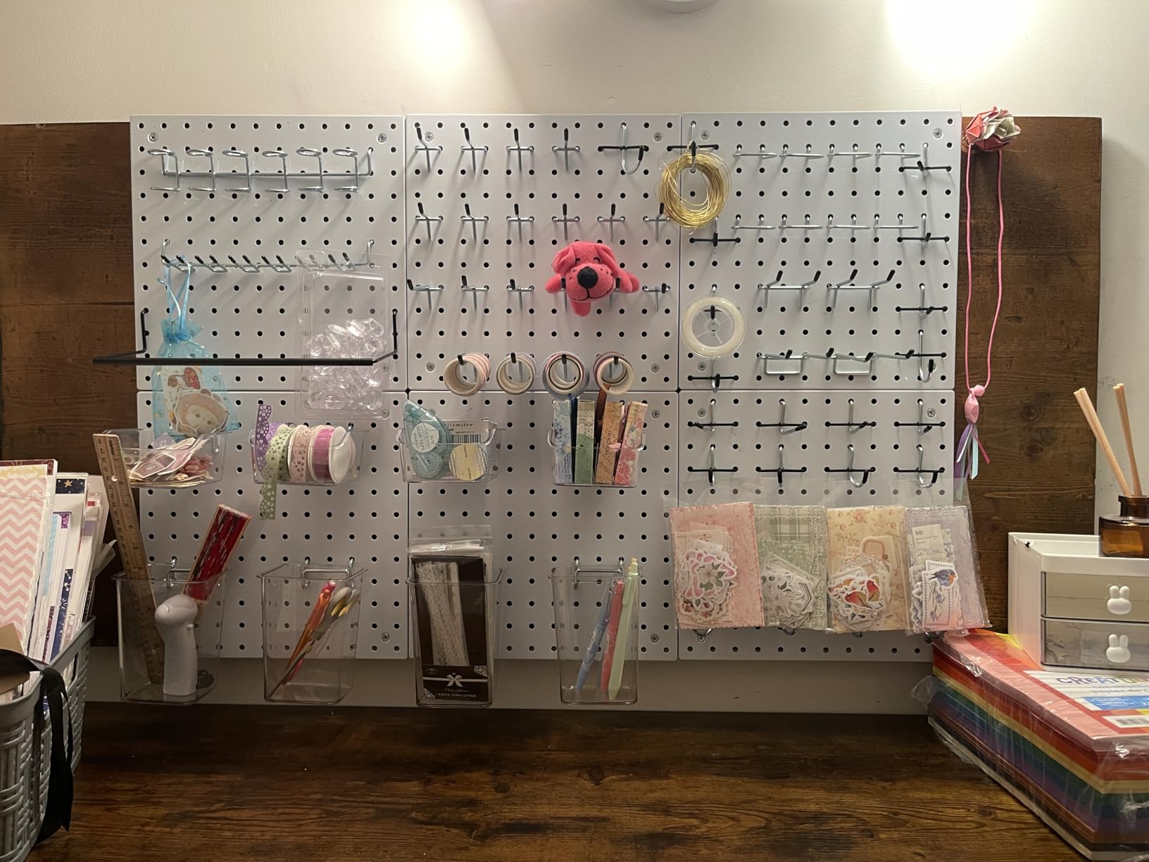 Peg Board Kit, Includes Pegboard and Accessories with Hooks and Bins, Peg Board Wall Organizer for Office, Ornaments Display, Crafts Organization (129 Pieces, White) customer photo 2
