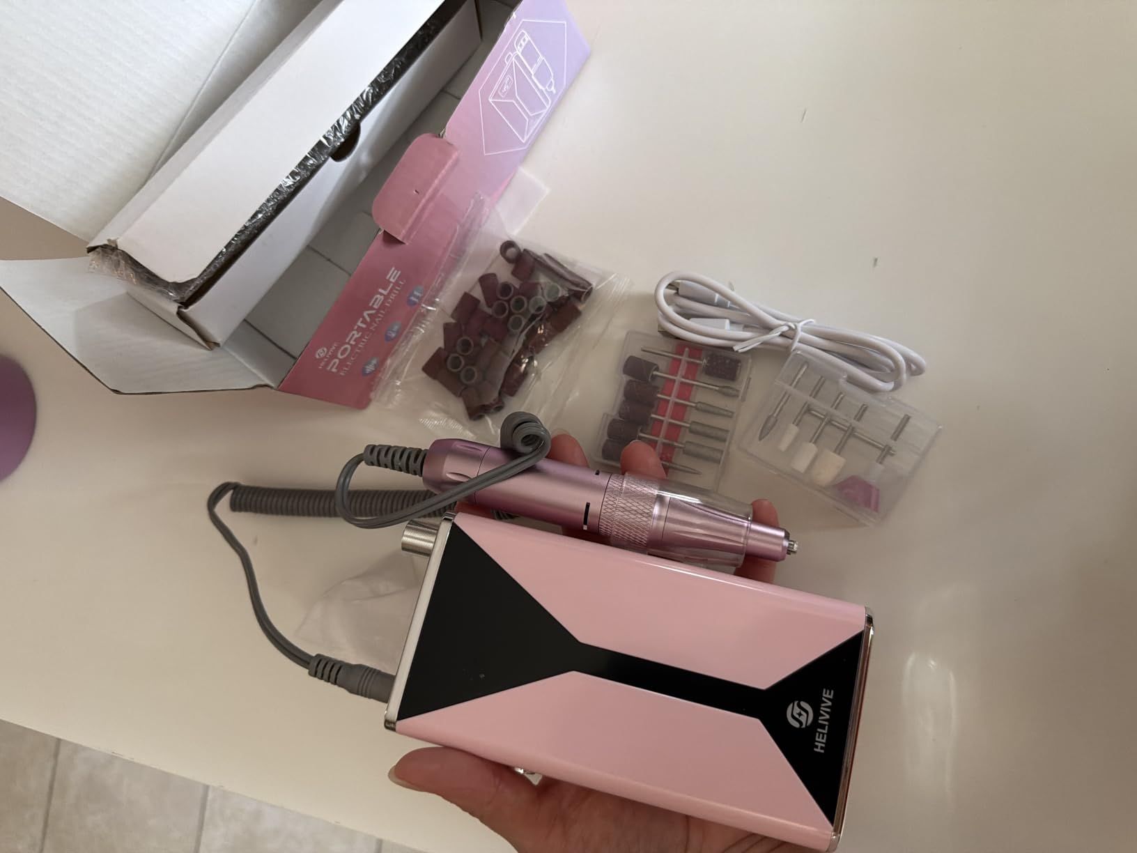 Professional Electric Nail Drill 45000RPM Cordless Nail File | Portable & Rechargeable, 11 Drill Bits, for Shaping, Polishing & Removing Gel Nails for Salon Home (Pink) customer photo 1