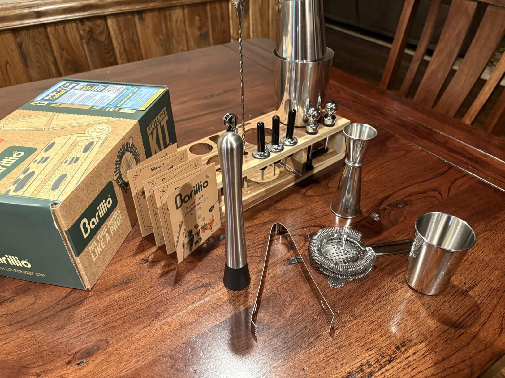 Barillio Gold Bartender Kit - 23-Piece Stainless-Steel Cocktail Shaker Set with Premium Acacia Stand | Martini Barware Mixing Tools for Home Bartending | Gift Set customer photo 1