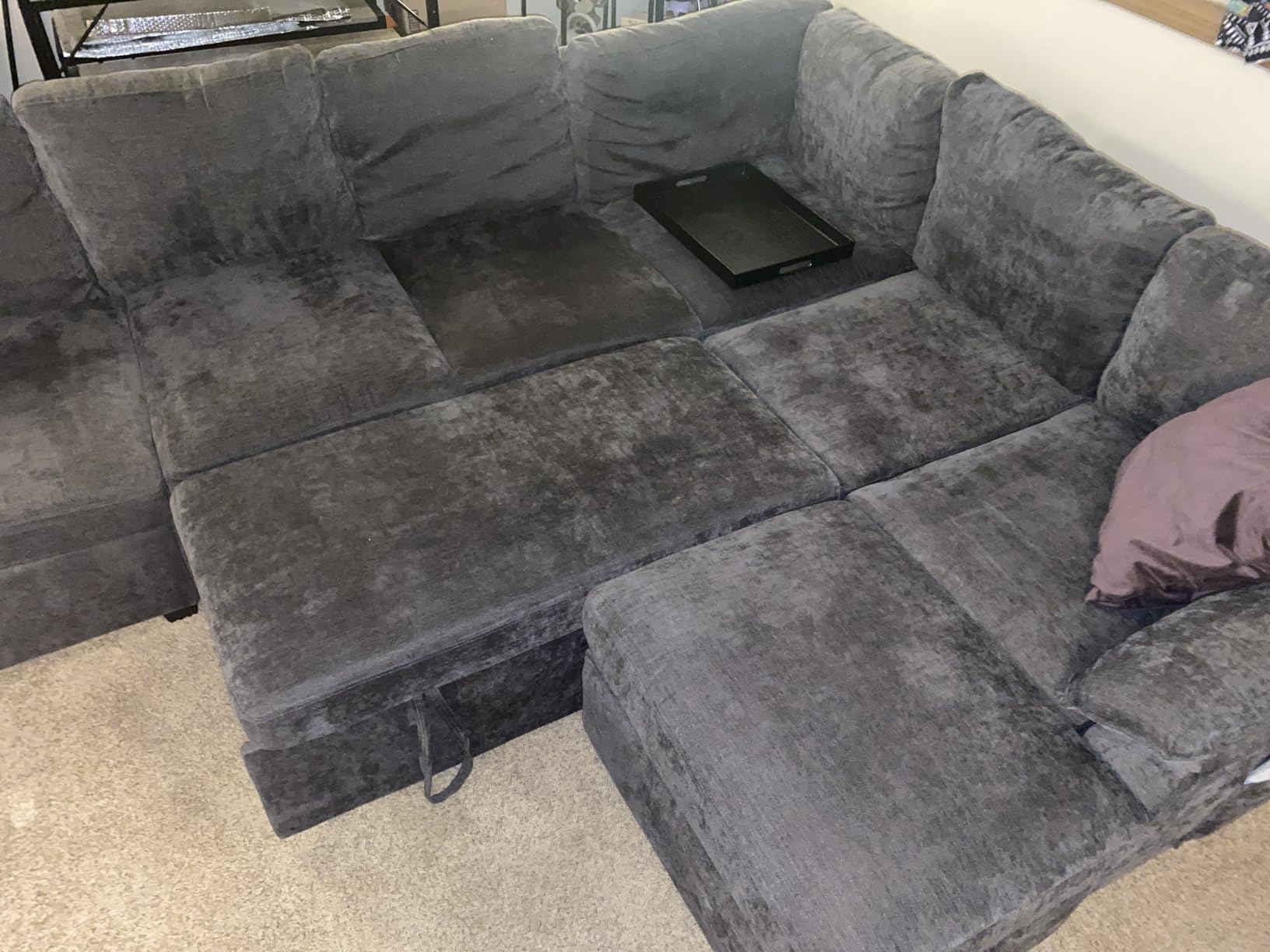 108'' Modular Sectional Sofa with Pull Out Bed, Sleeper Sofa, Dark Gray customer photo 2