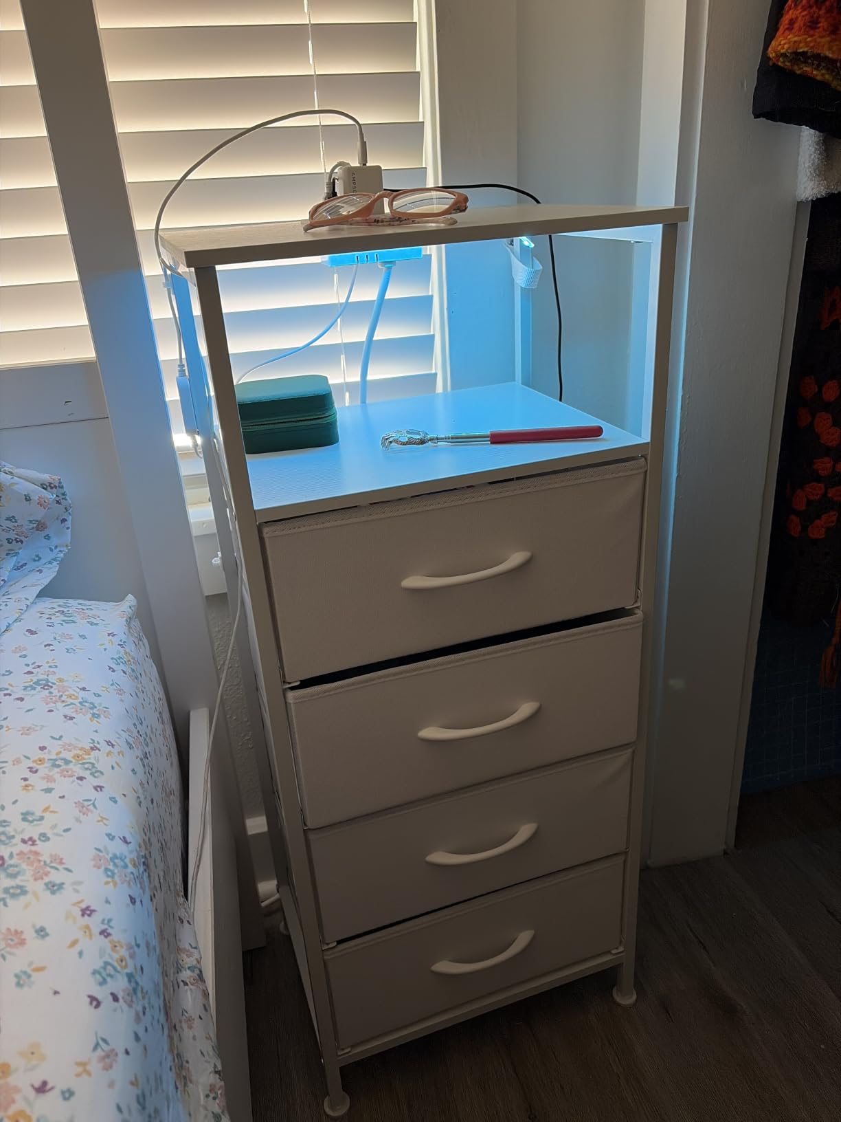 SONGMICS Nightstand with Charging Station, 2 Fabric Drawers | Bed Side Table, App-Controlled Adjustable LED Lights, Modern basic, White, BELLAH Collection ULGS302WH01S customer photo 2
