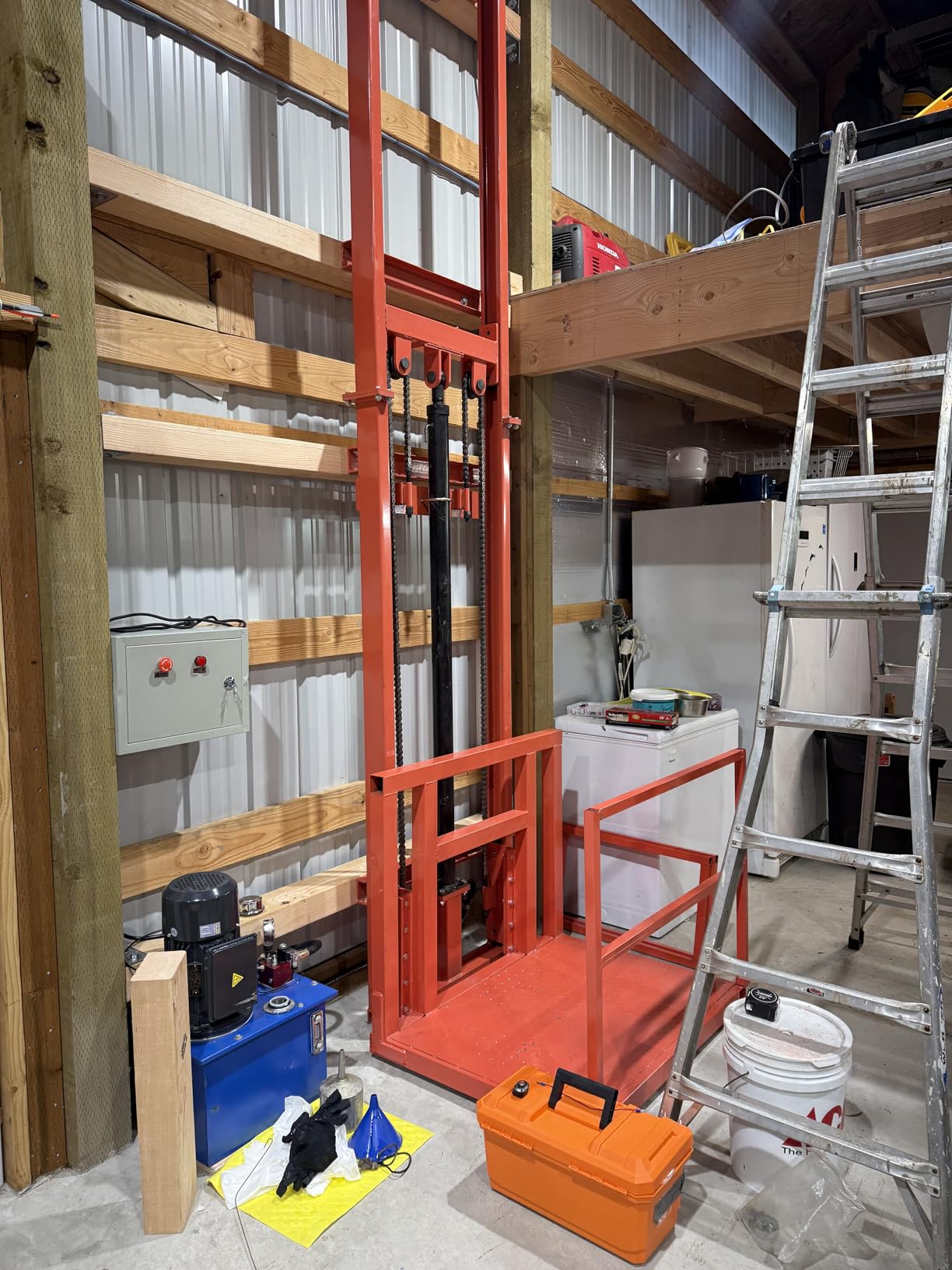 1Ton/2200Lbs Load Electric Hydraulic Freight Elevator,9.8FT Lifting Height Remote Control Cargo Lift Platform,Wall Mounted Rail Elevator for Factory Warehouse Home Attic,Customizable customer photo 2