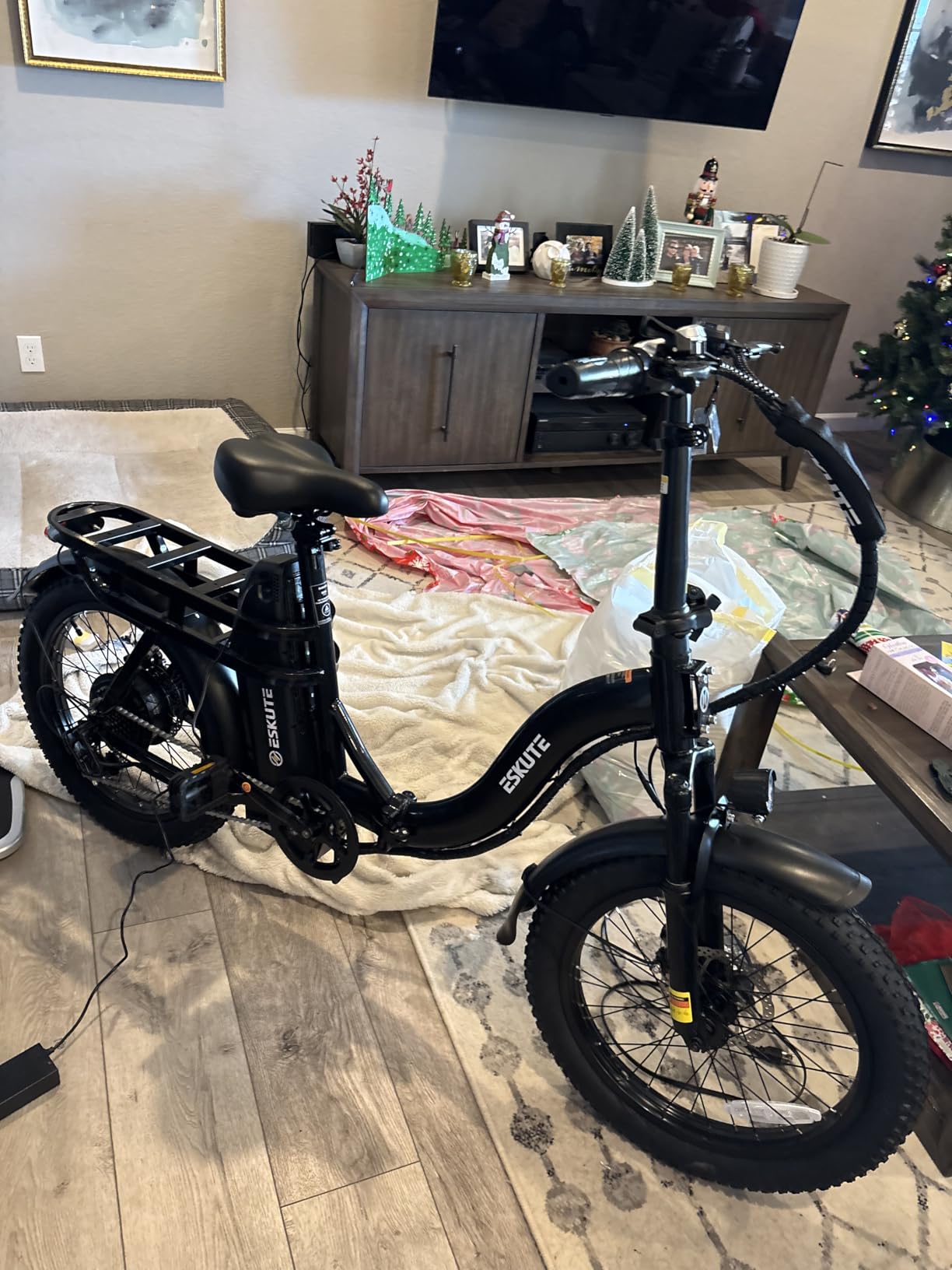 ESKUTE Electric Bike for Adults - 1200W Peak Motor, Folding 20x3 Fat Tire E-Bike, 48V 13Ah Battery, Step-Through Cargo Fold Ebike, NFC Unlock, 20+ MPH, 7-Speed, Up to 55 Miles customer photo 1