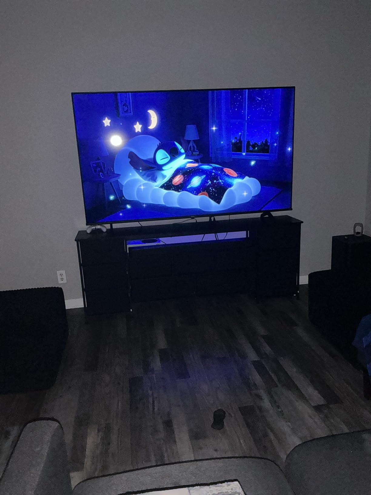 Huuger 70 Inch TV Stand for 75, 80 Inch TV, 11 Drawer Long Dresser with Power Outlets and LED Lights, Entertainment Center with Storage, Black Dresser with PU Leather Surface customer photo 2