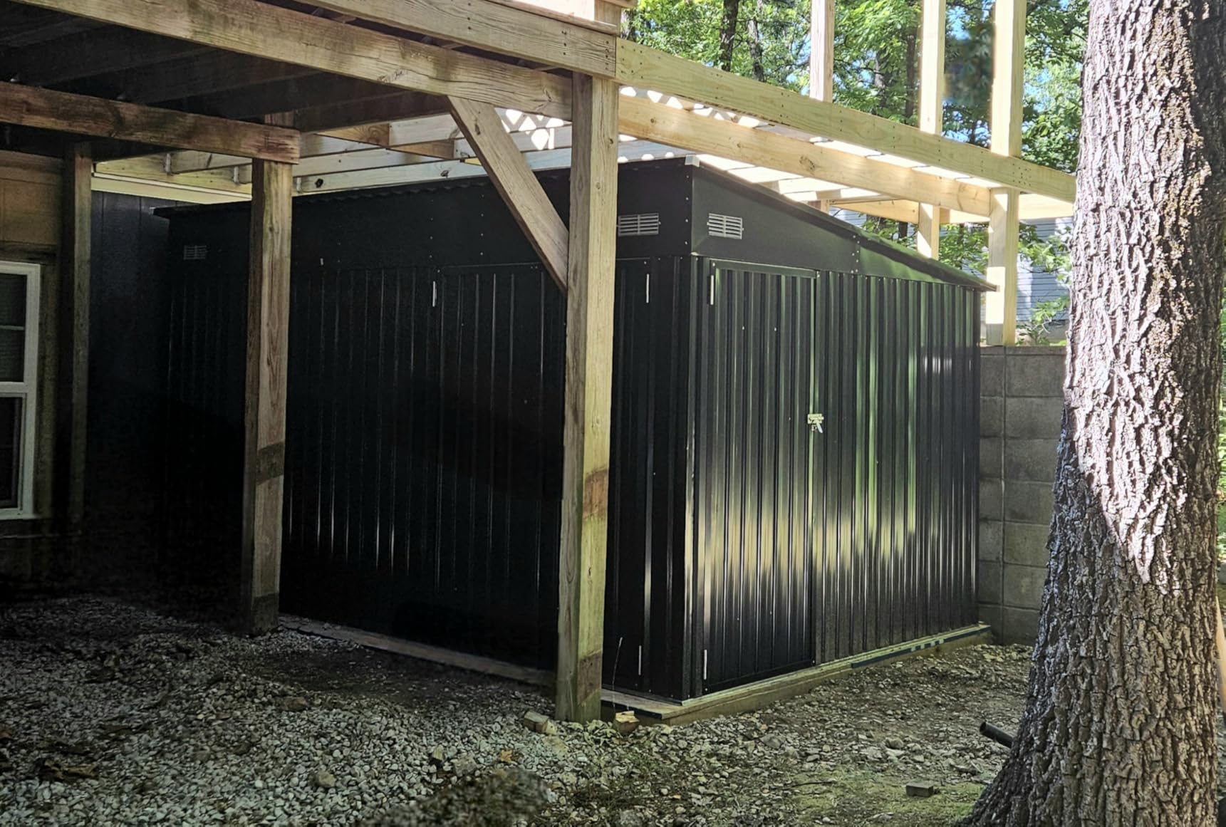 8'x12' Outdoor Lean to Storage Shed with Triple Doors Utility Galvanized Steel Sheds for Vertical Storage, Dual Lock Metal Shed with Sloped Roof for Mower,Bike,Garden Tools (Black) customer photo 1