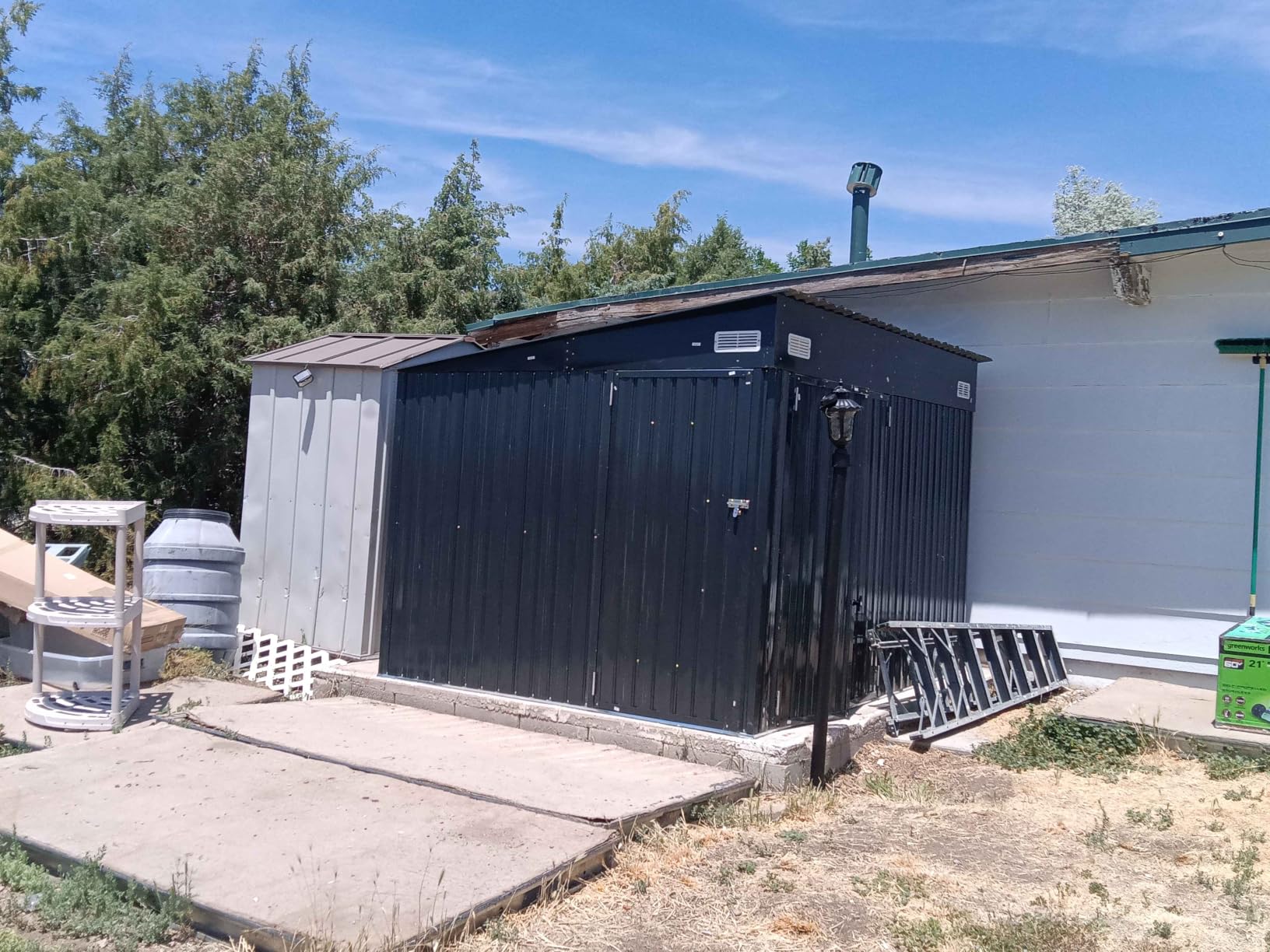 8'x12' Outdoor Lean to Storage Shed with Triple Doors Utility Galvanized Steel Sheds for Vertical Storage, Dual Lock Metal Shed with Sloped Roof for Mower,Bike,Garden Tools (Black) customer photo 2