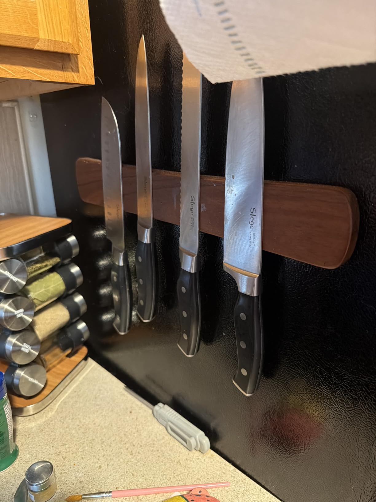 Magnetic Knife Holder, 16 Inch Acacia Wood Knife Strip for Wall or Fridge | Fridge Magnetic or Screw-Mounted, Strong Magnet Secures Knives, Space-Saving, Kitchen Knife Storage, Housewarming Gift customer photo 1