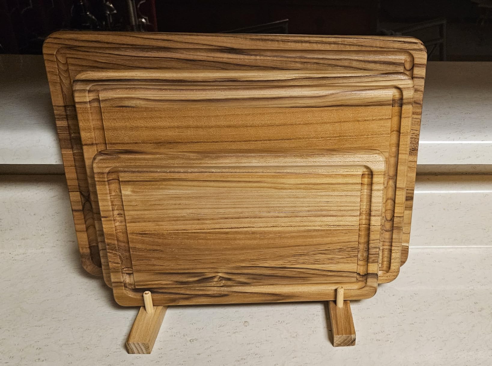 3 Pcs Teak Wood Cutting Board Set with Fast Drying Stand for Kitchen customer photo 1