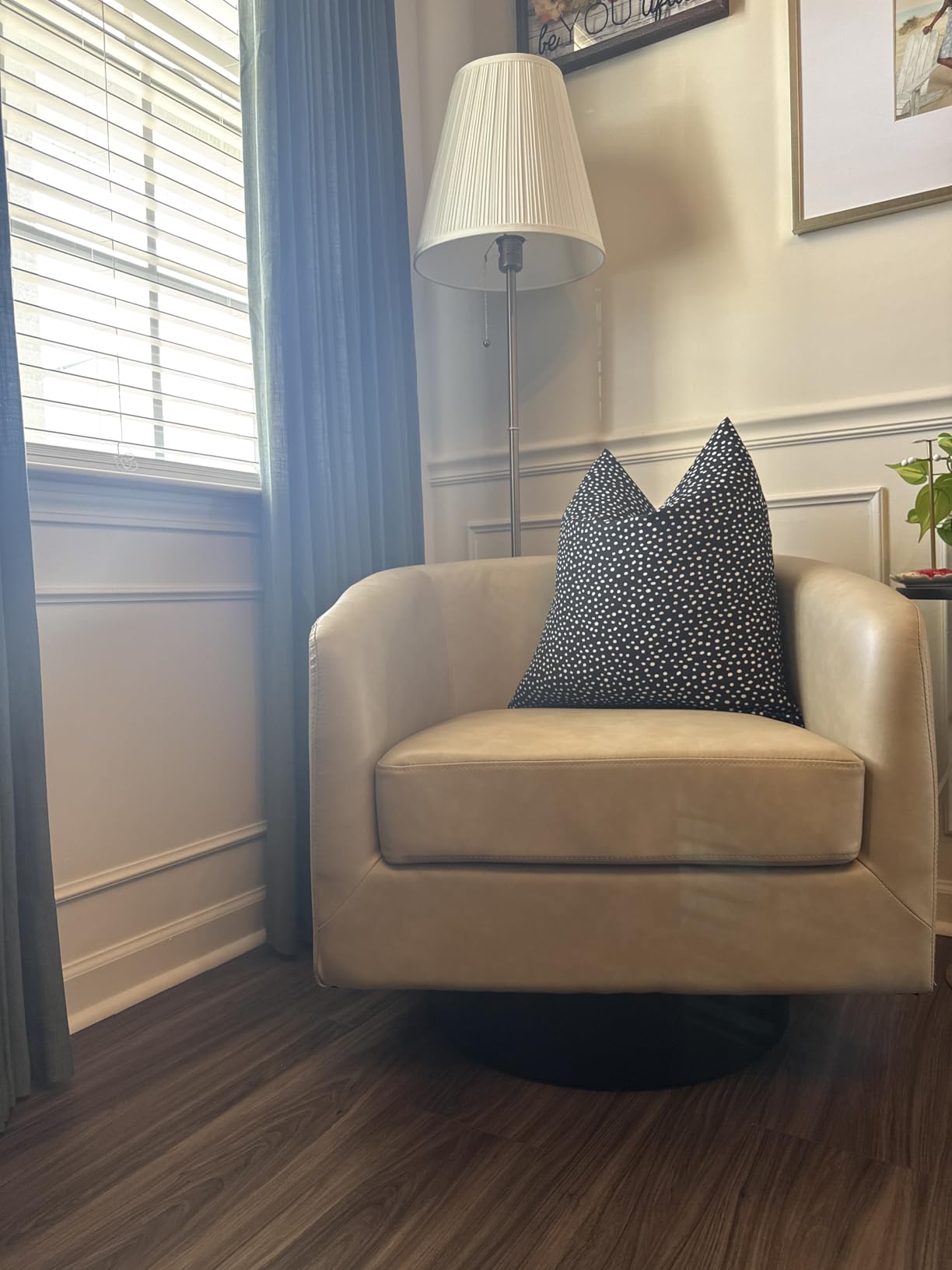 Swivel Barrel Accent Chair, Comfy Reading Armchair, Light Brown, Set of 2 customer photo 2