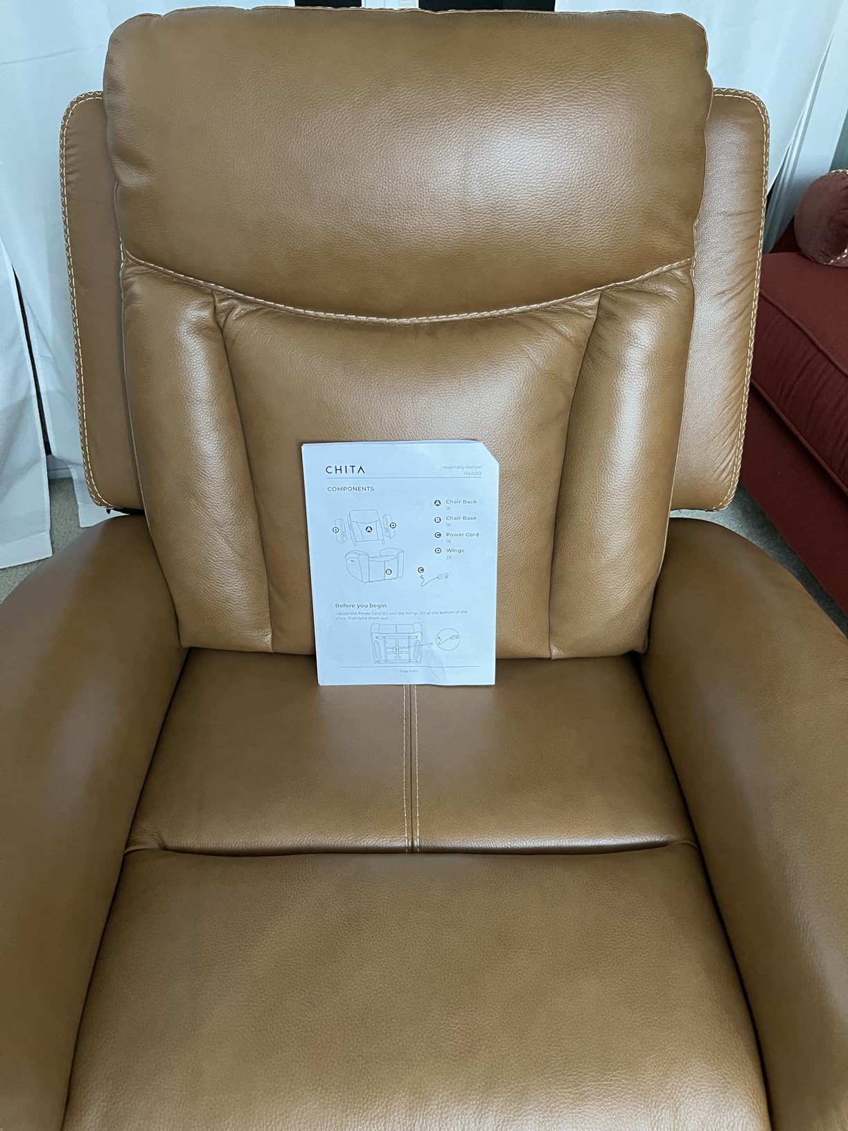 CHITA Genuine Leather Super Zero Gravity Power Recliner Chair, Saddle customer photo 2