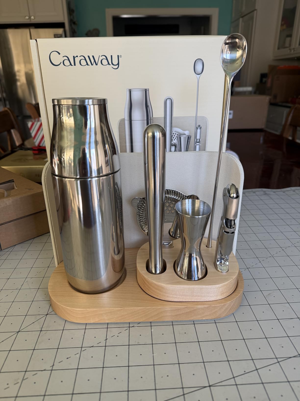 Caraway 9-Piece Complete Bar Set with Organizer | Cocktail Shaker, Jigger, Muddler, Wine Key, Strainer, Spoon, Storage Organizer, Magnetic Backer, Lemon Drop customer photo 1