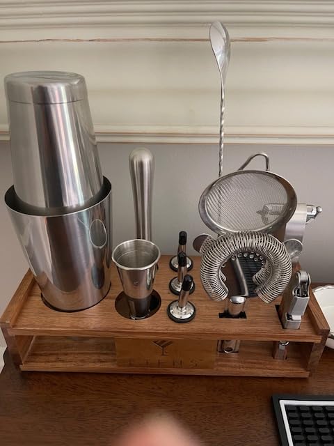 ETENS Cocktail Shaker Set Drink Mixer Bar Accessories - 15Pcs Mixology Bartender Kit Includes Boston Shaker, Japanese Jigger, Strainer, Bottle Opener, Cocktail Mixing Spoon - Handcrafted Wood Stand customer photo 2